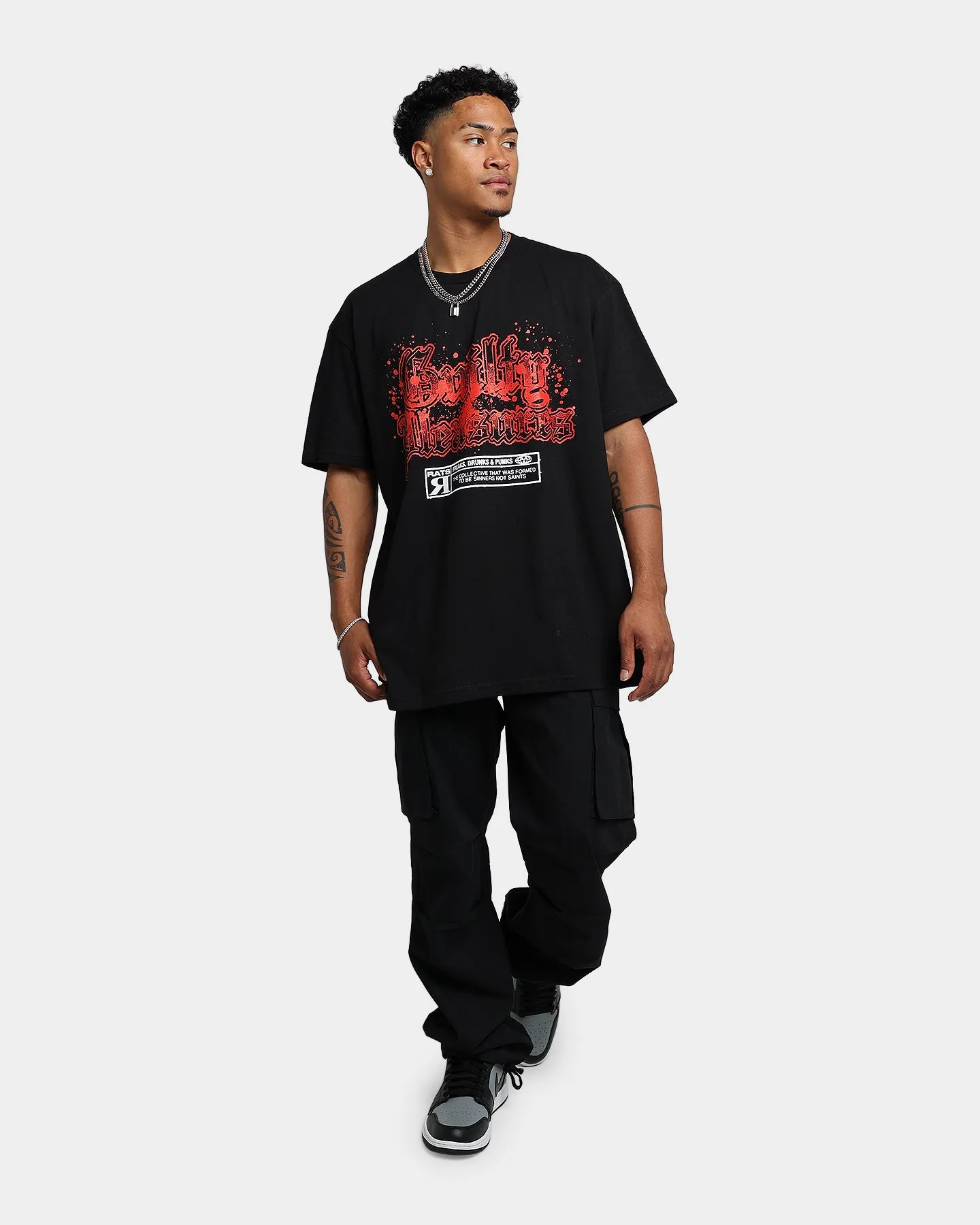 Rats Get Fat Guilty Pleasures Splat T-Shirt Black Dimensional Stability Weave Sporty Fashion