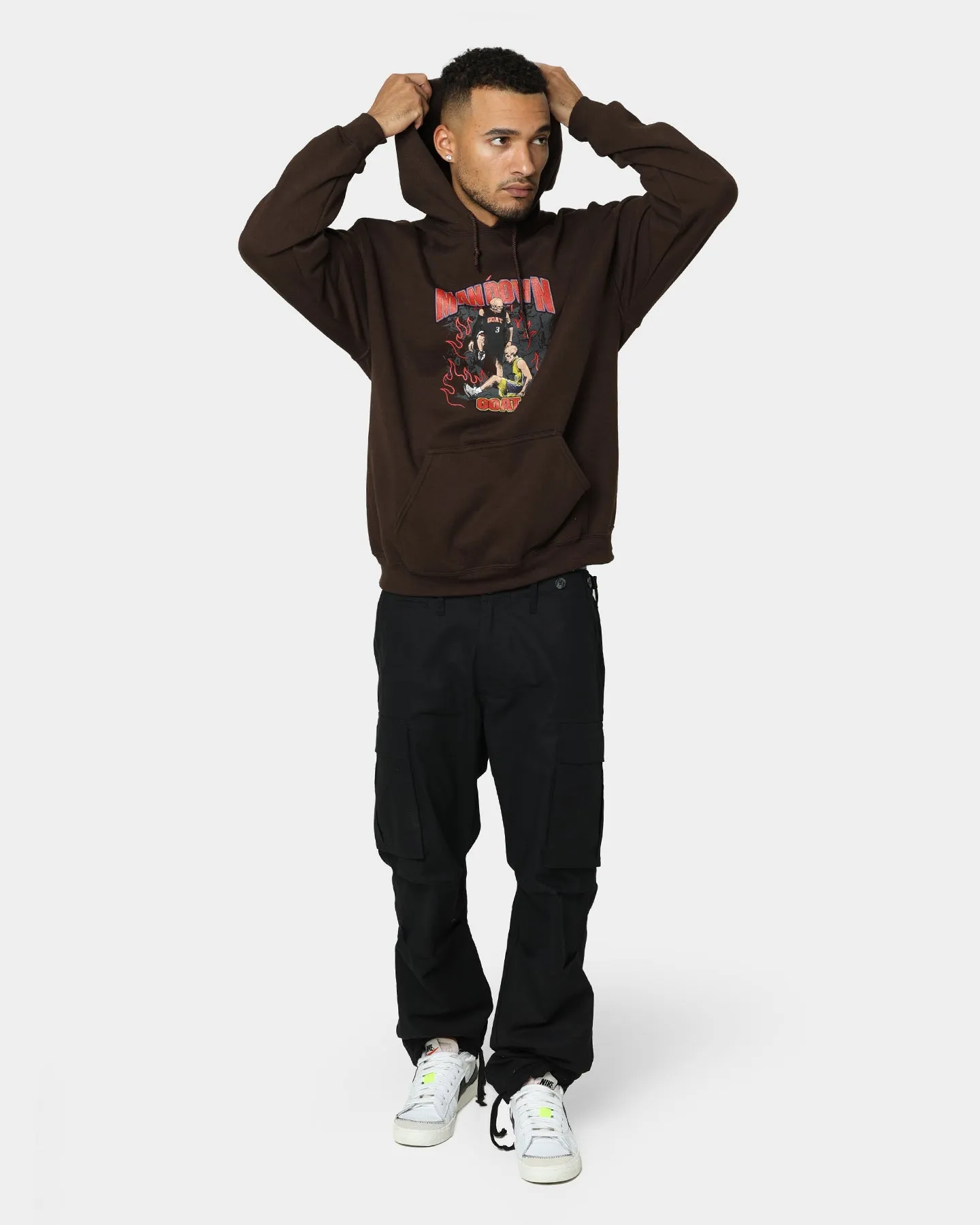 Ringtail possum like High Neck Collar Goat Crew Man Down Hoodie Brown