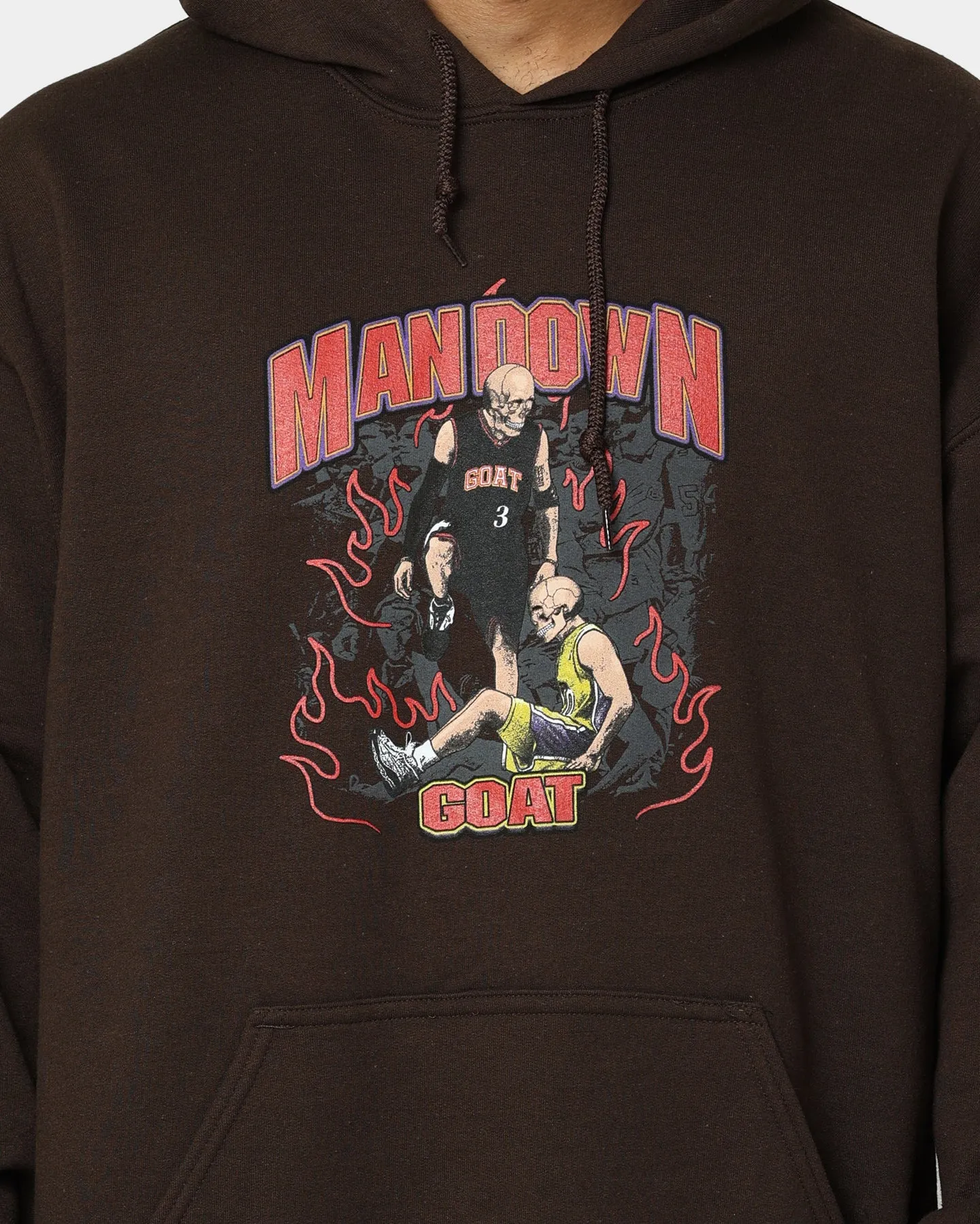 Two Way Zipper Striped Design Goat Crew Man Down Hoodie Brown