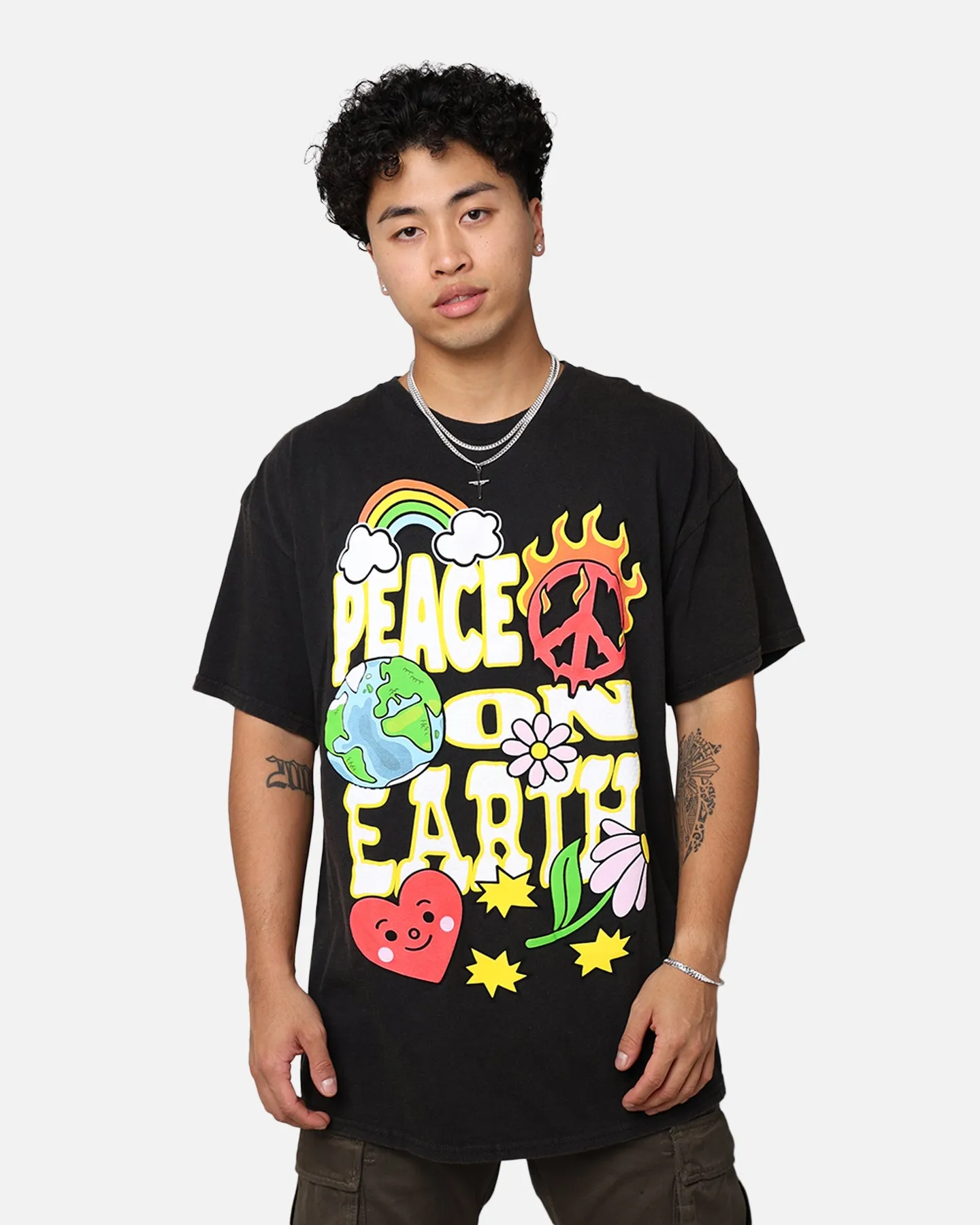 Goat Crew Peace On Earth T-Shirt Black Reinforced Collar LowImpact Manufacturing