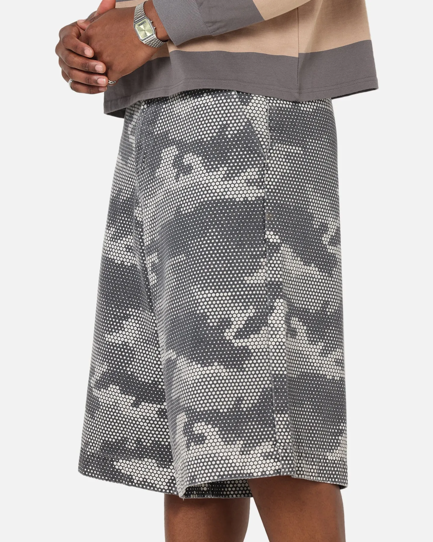XXIII Wide Leg Denim Shorts Digi Camo Rest Easy Weekend Style