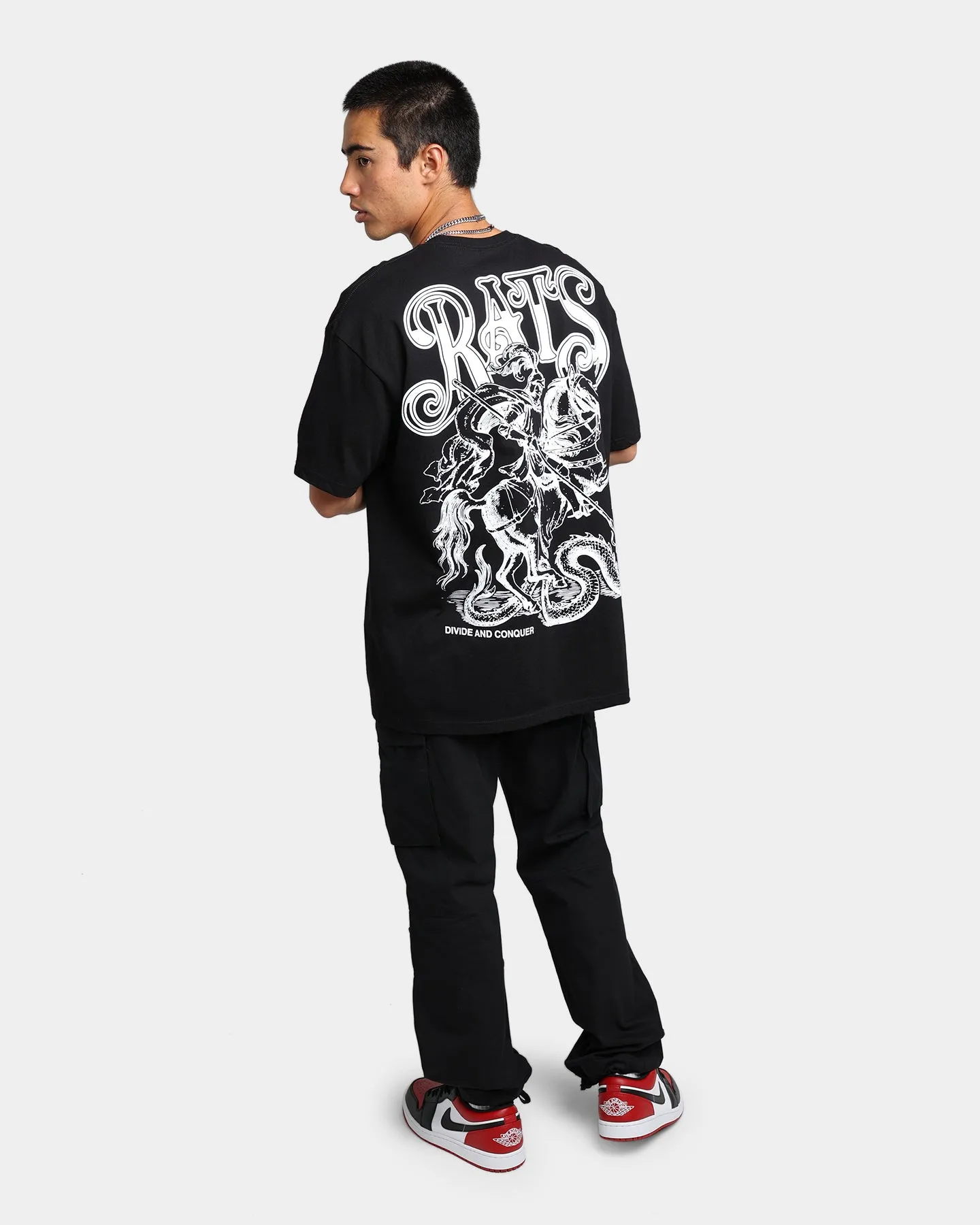 Double Stitched Hem Rats Get Fat Divide And Conquer T-Shirt Black