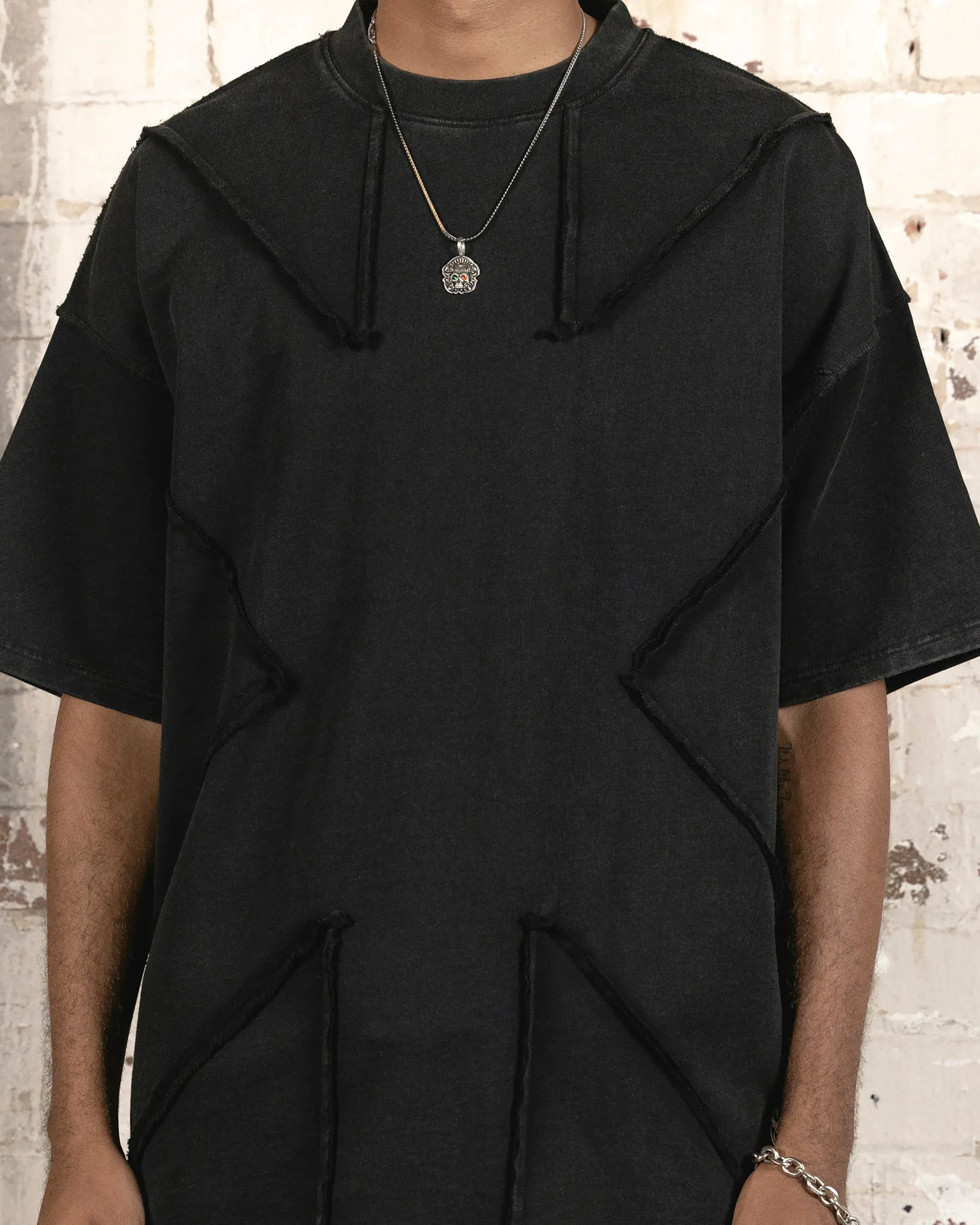 Casual Style Saint Morta Deconstructed PSI Boxy Vintage T-Shirt Vintage Black