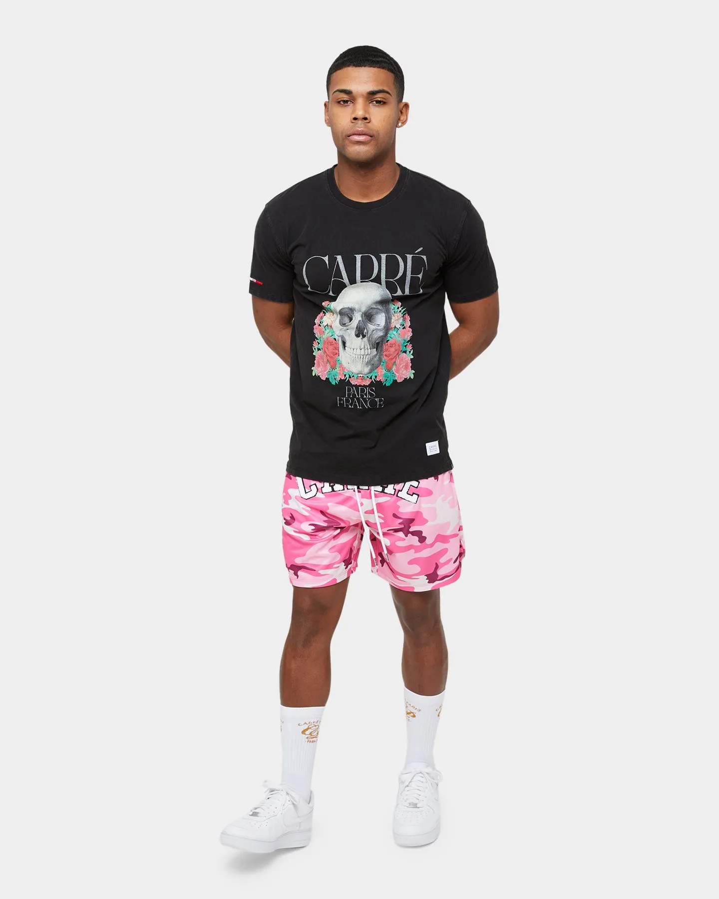 Carre Skull & Rose Vintage T-Shirt Washed Black High Quality Printing