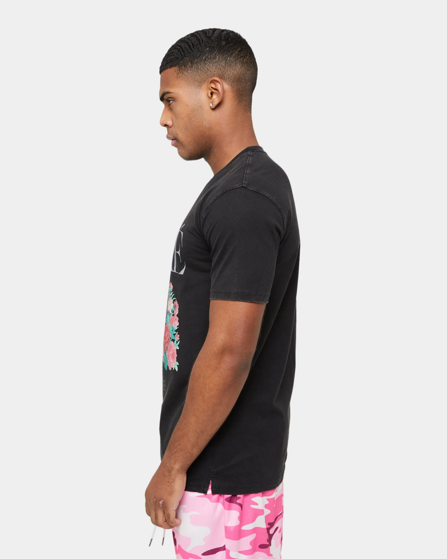 Chilly Style Carre Skull & Rose Vintage T-Shirt Washed Black