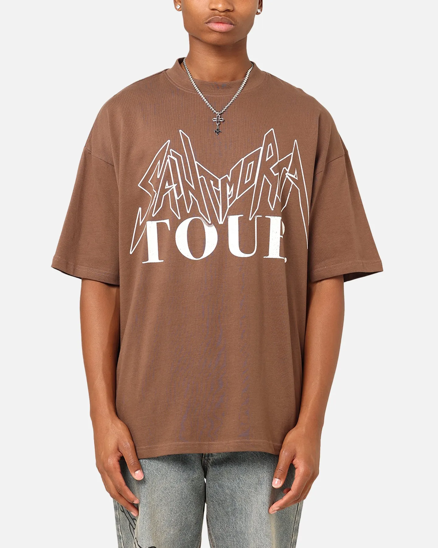 Street Fashion Saint Morta Tour Mock T-Shirt Brown