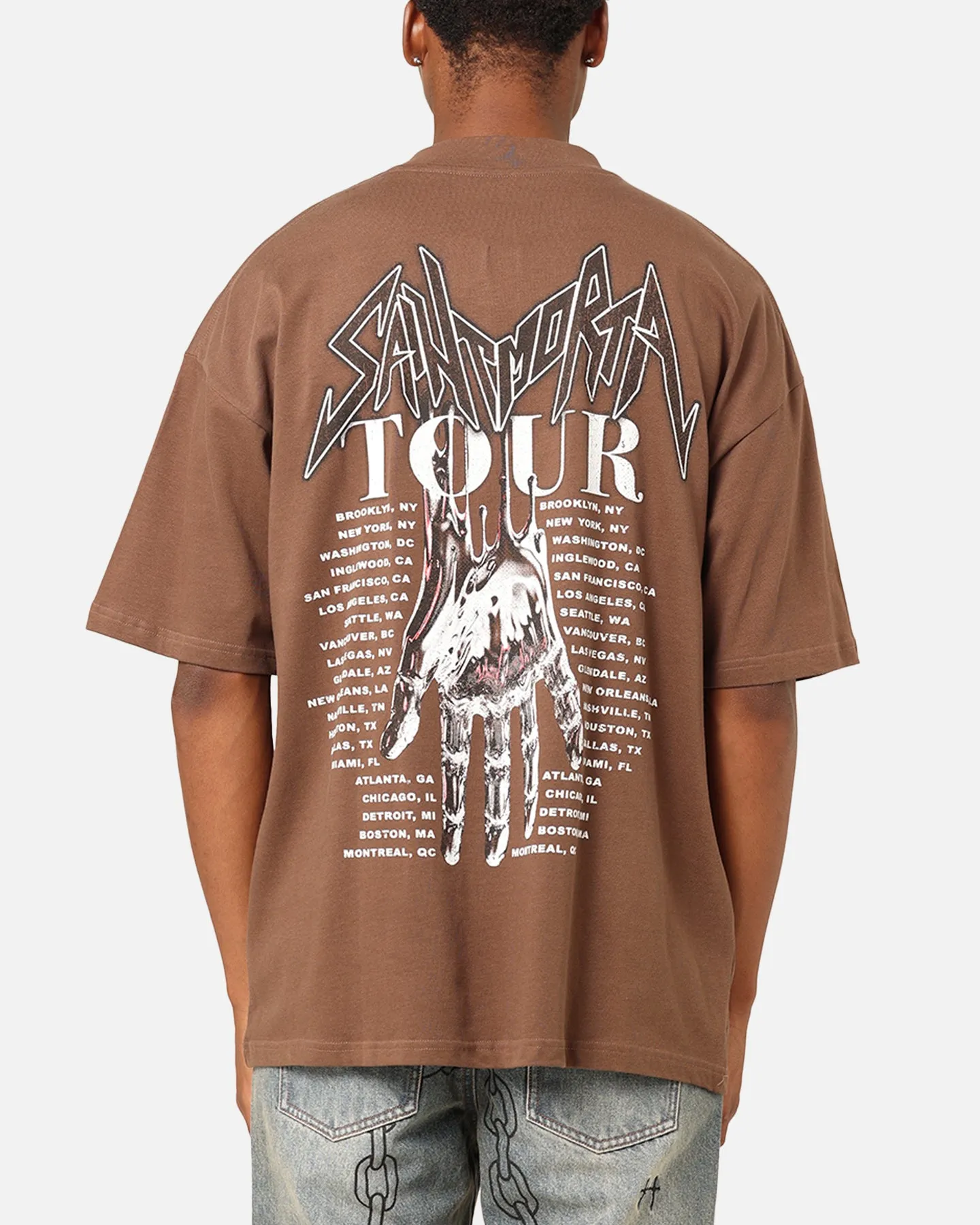 Non Toxic Printing Saint Morta Tour Mock T-Shirt Brown