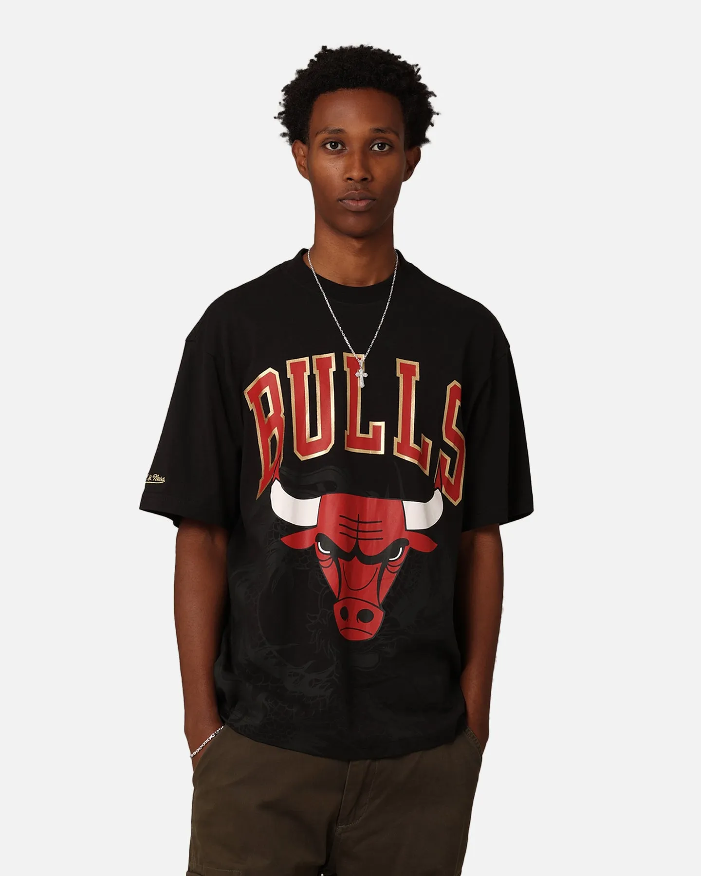 Essential Top Mitchell & Ness Chicago Bulls Year Of The Dragon T-Shirt Faded Black