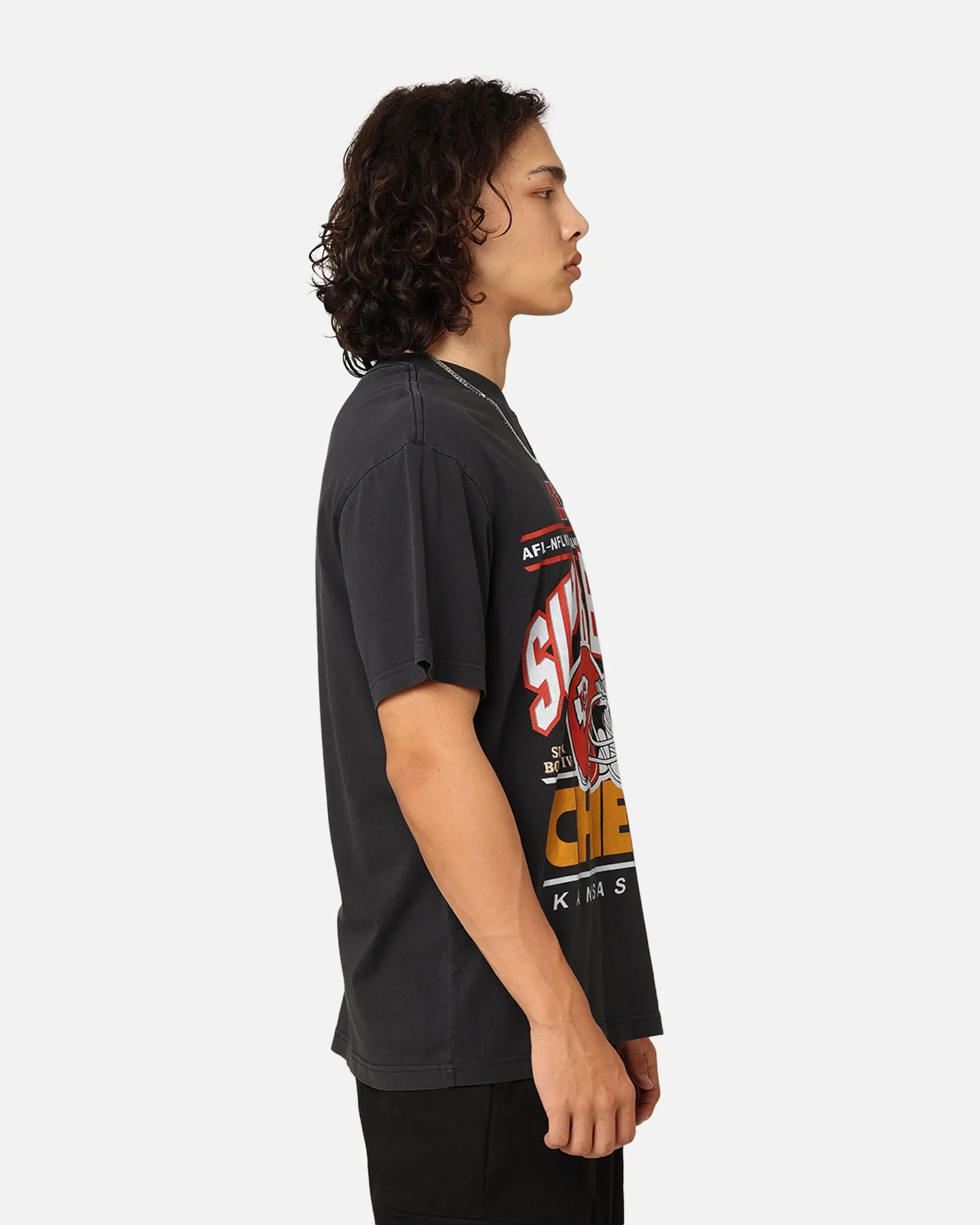 Mitchell & Ness Kansas City Chiefs '70s Super Bowl T-Shirt Faded Black Versatile Apparel Dimensional Stability Weave