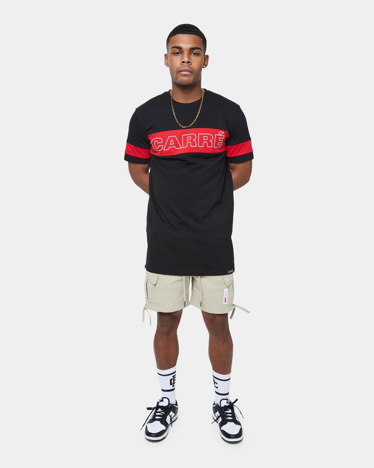 DropShoulderDesign Carr?? Panneau Short Sleeve T-Shirt Black/Red