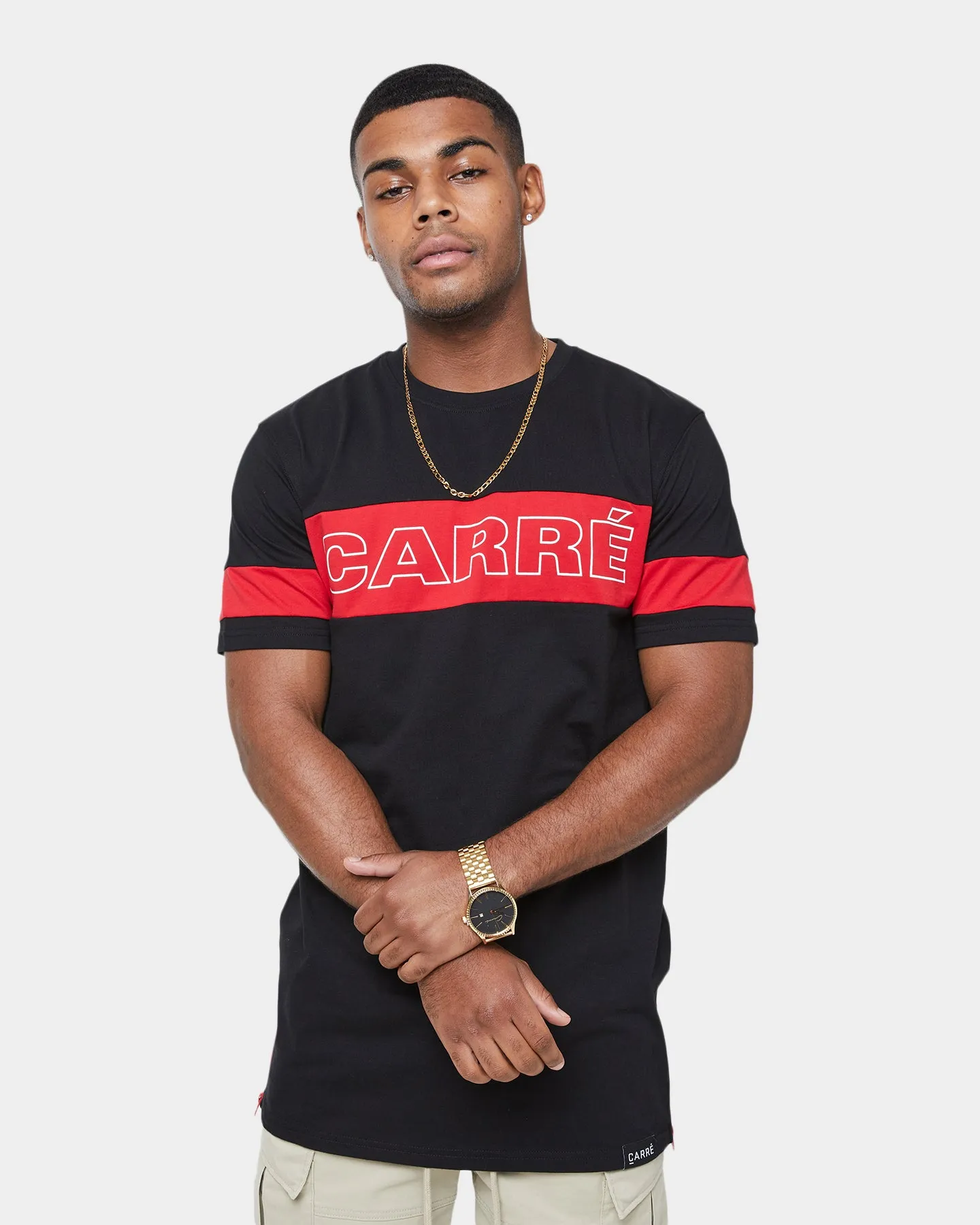 Athletic Wear Active Trend Carr?? Panneau Short Sleeve T-Shirt Black/Red
