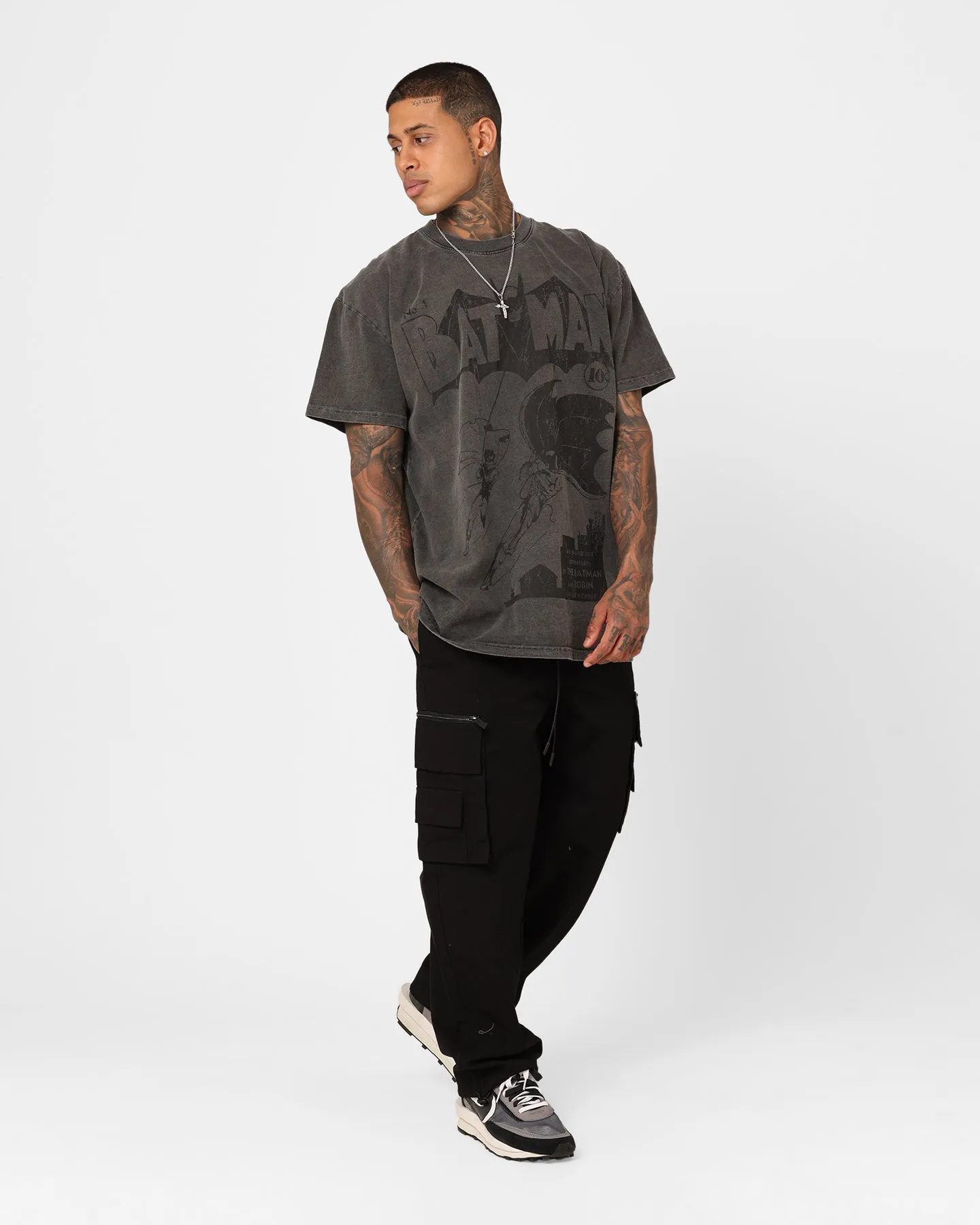 Goat Crew X DC Batman Issue #01 Noir Heavyweight Vintage T-Shirt Black Wash Stretchable Collar Band Tubular Knit Structure