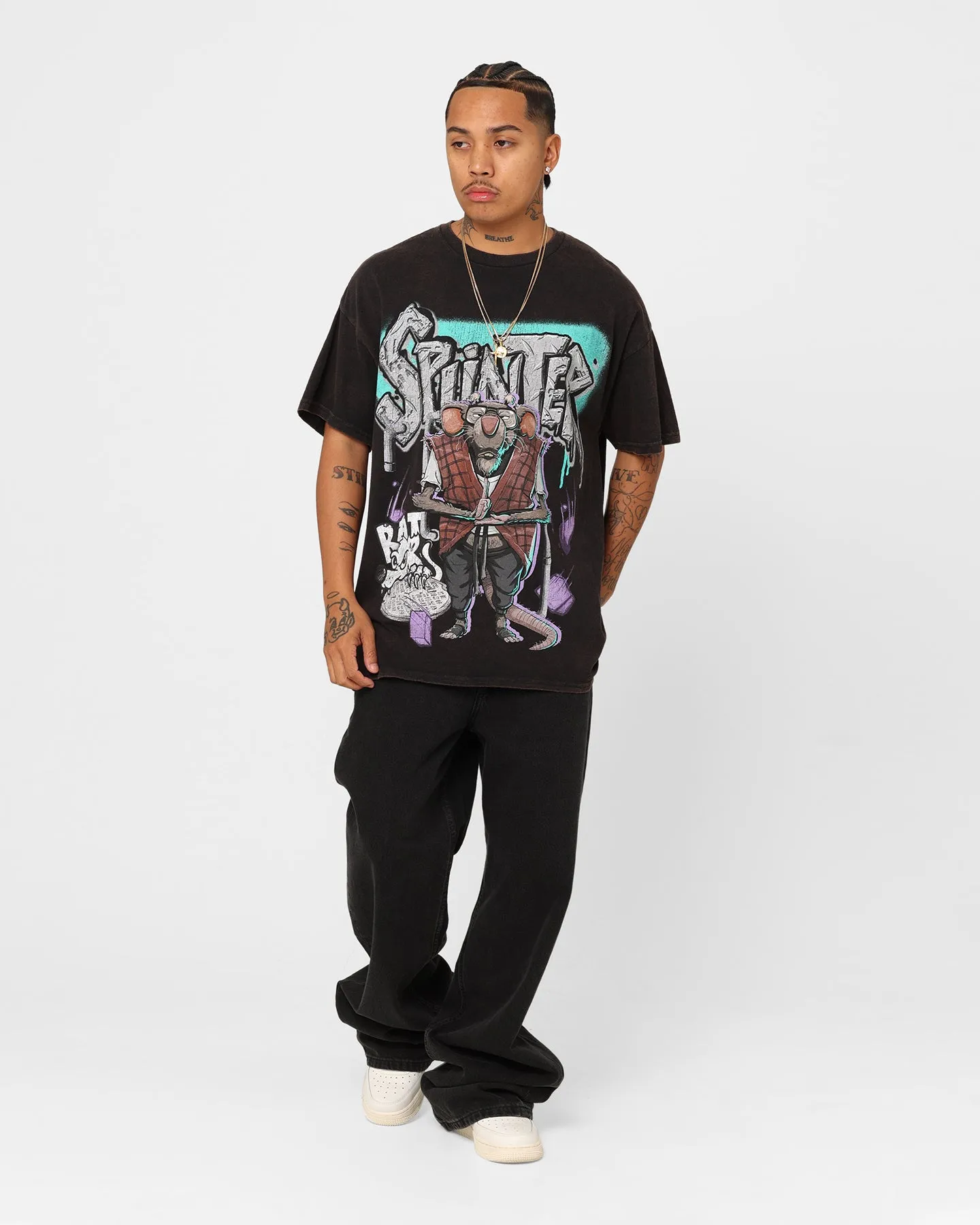 Goat Crew X Teenage Mutant Ninja Turtles Splinter Vintage T-Shirt Black Wash Wrinkle Resistant Texture Soft Design