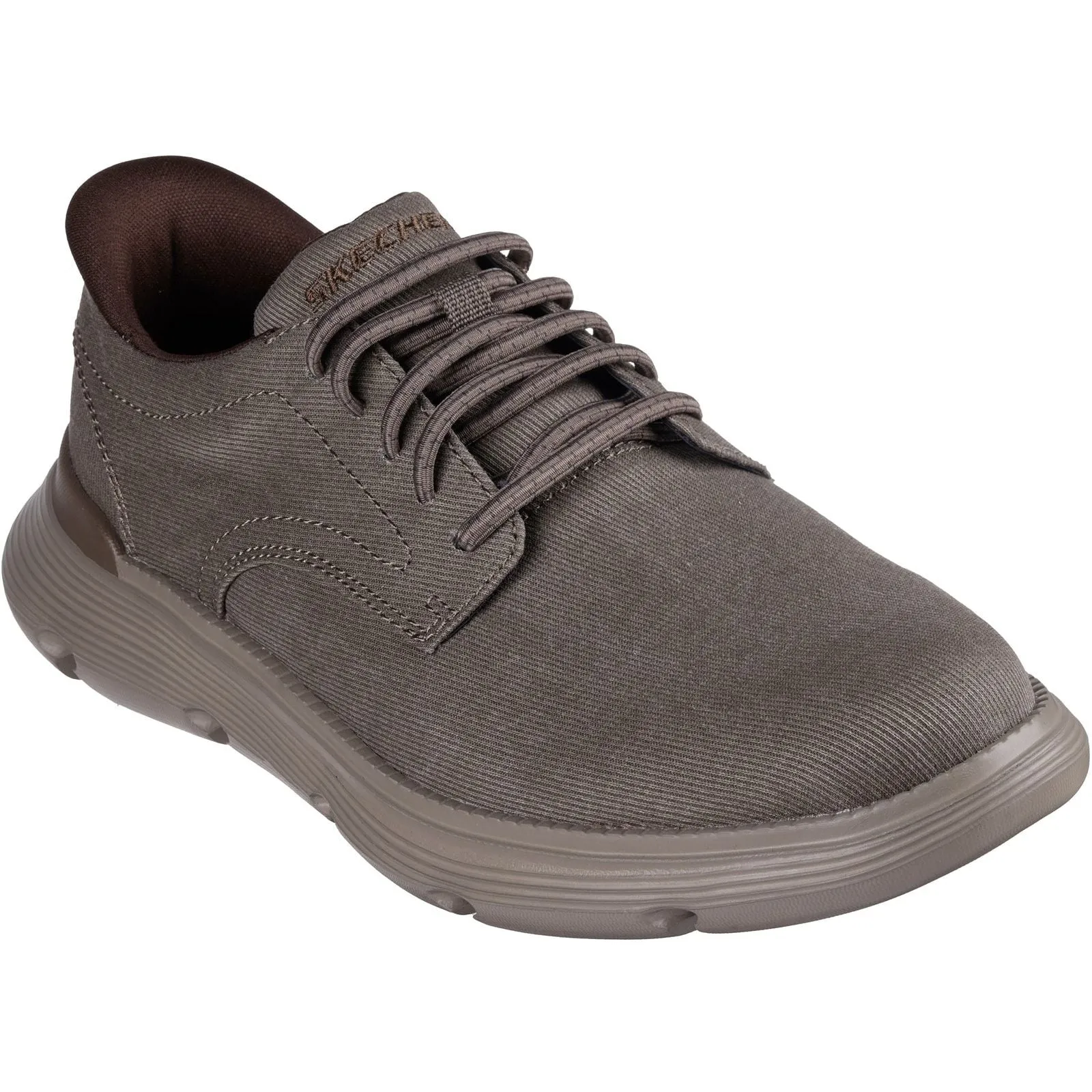 Ergonomic Heel Cup Dual Density Foam Layers Skechers Mens Garza Clive Shoe Dark Taupe