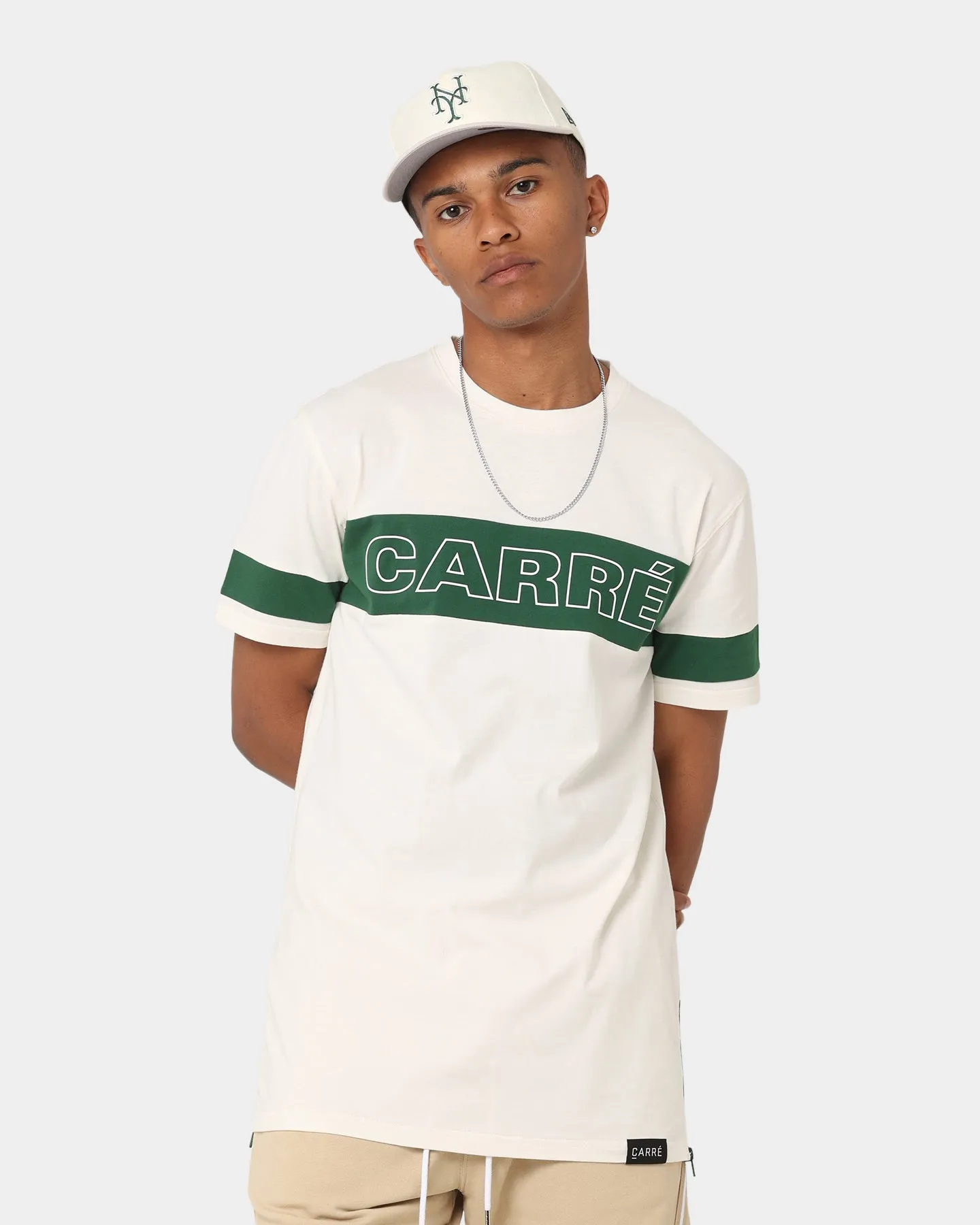 Carr?? Panneau T-Shirt Off White/Green Unisex Core Lightweight Comfort Wear