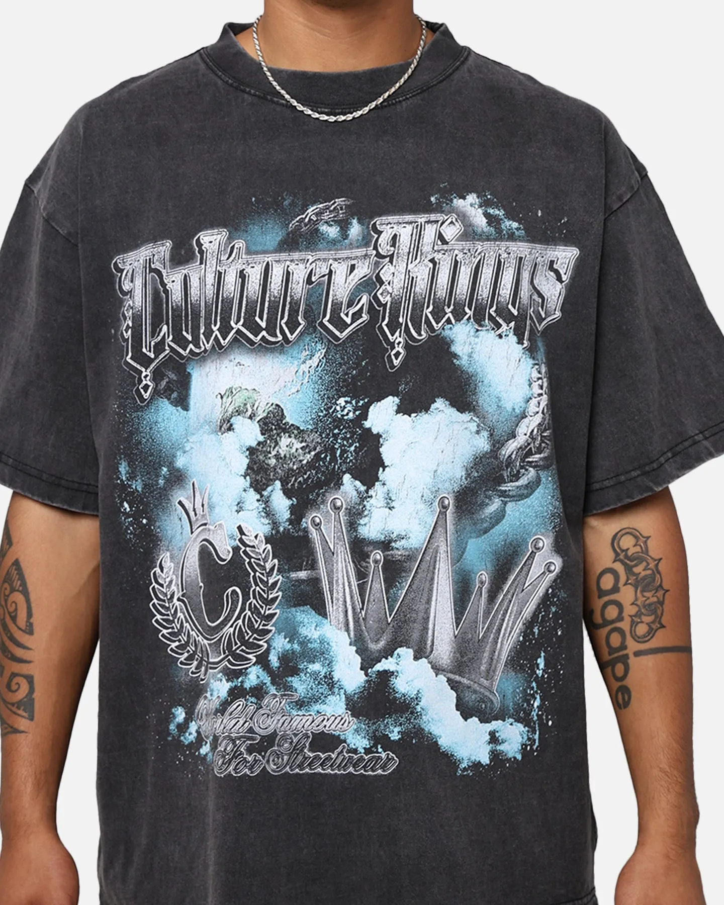 Culture Kings Crown T-Shirt Washed Black Abstract print