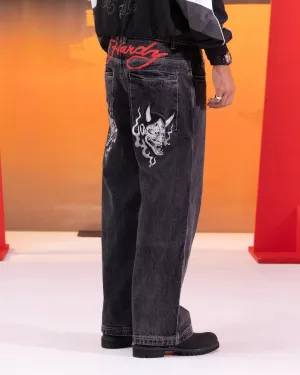 Wide-leg cut All Weather Comfort Ed Hardy Devil Wide Leg Denim Jeans Black