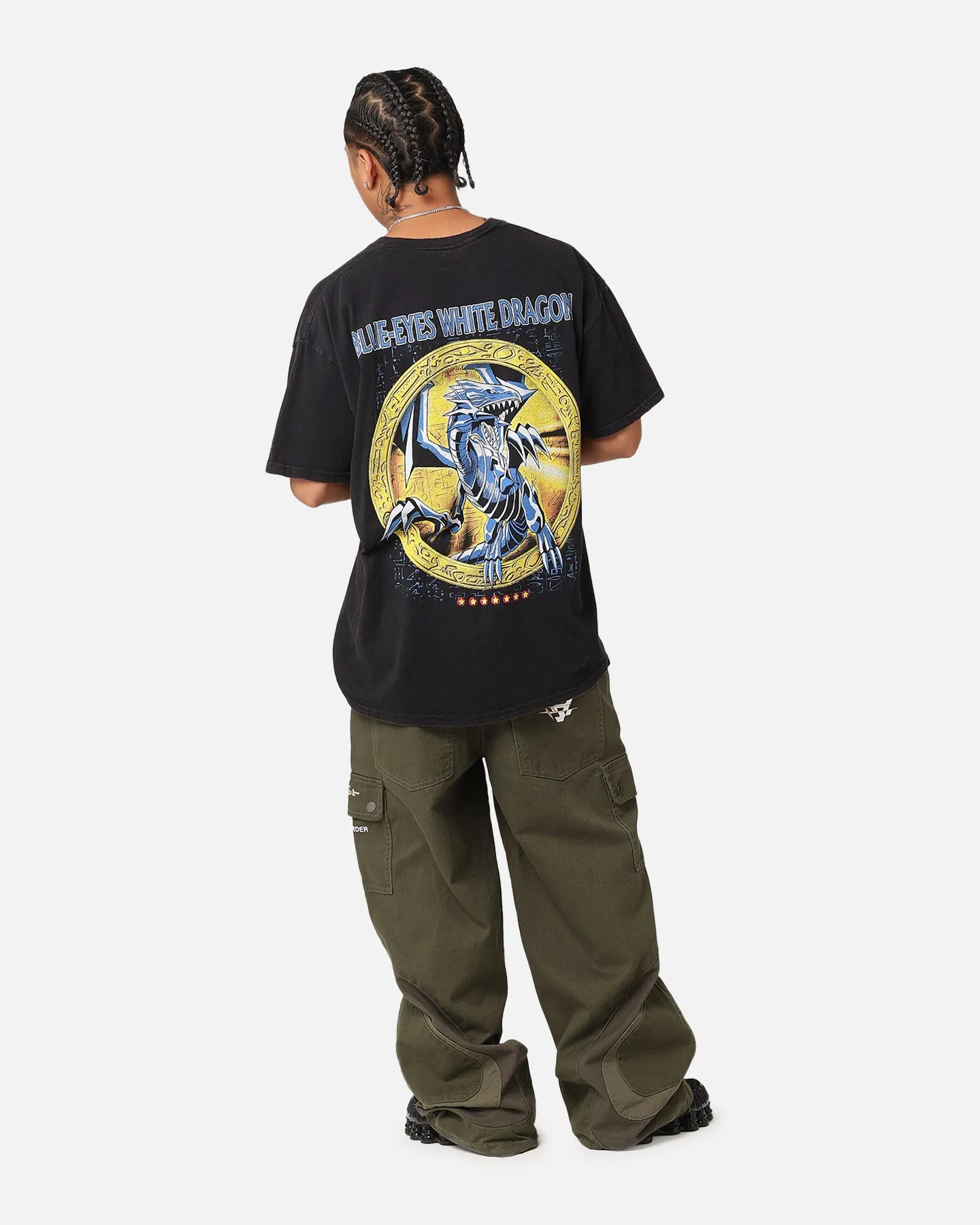 LongLastingColor Chill Wear Goat Crew X Yu-Gi-Oh! Blue Eyes White Dragon T-Shirt Black Wash
