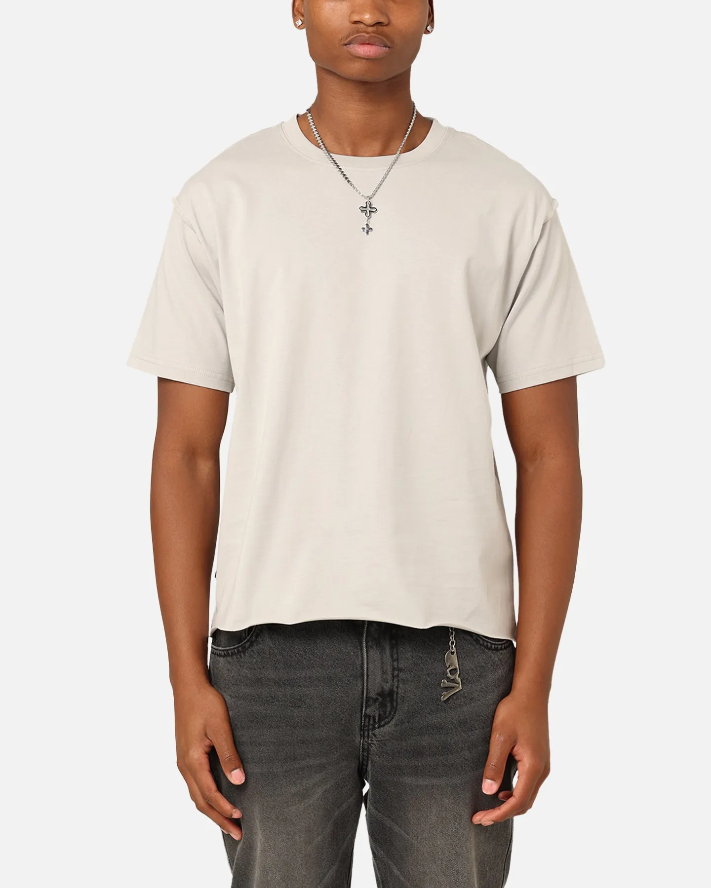 V neck Sporty and Cool Saint Morta Lafayette Cropped T-Shirt Grey
