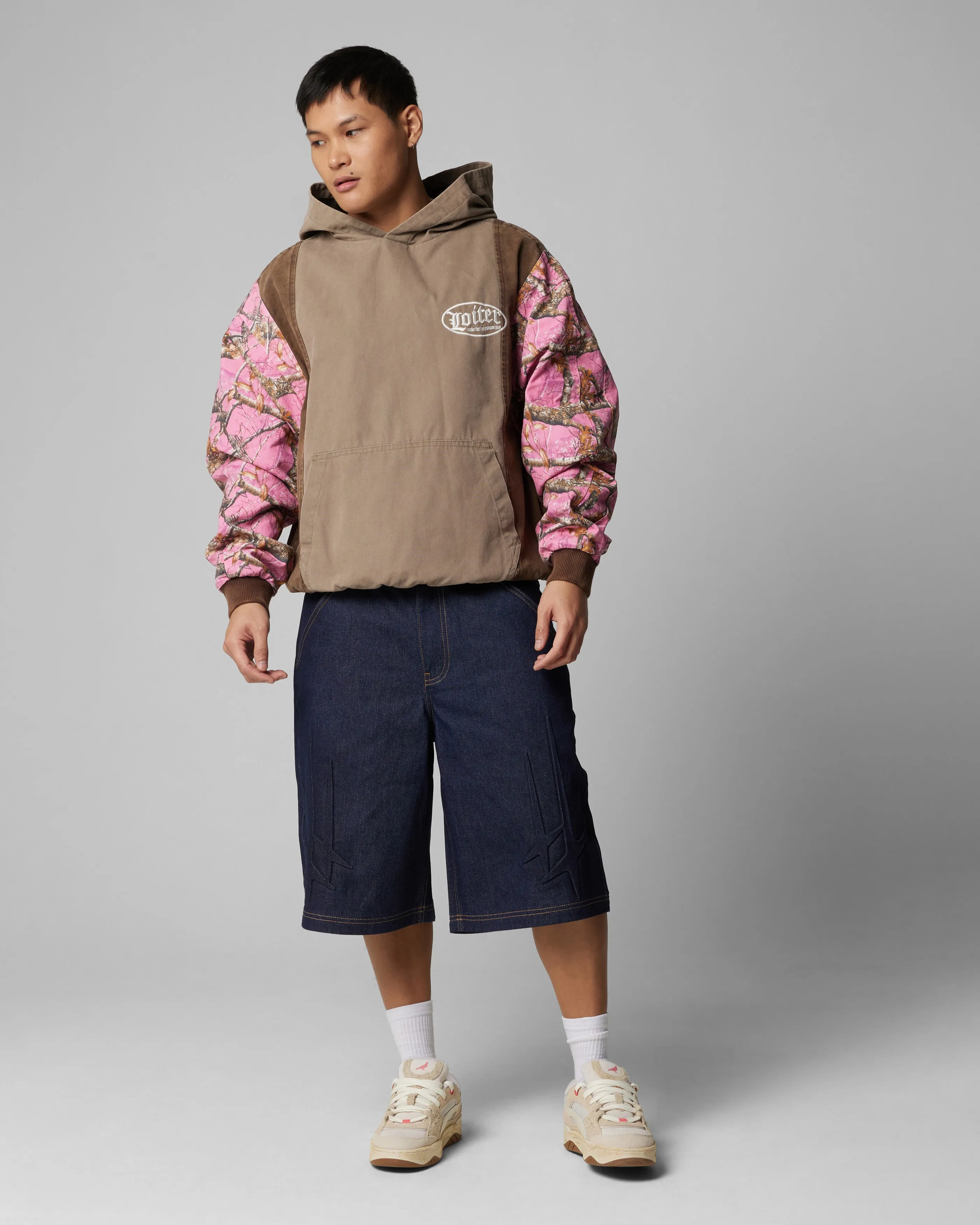 Oversized Cut Loiter Splinter Hoodie Pink Camo