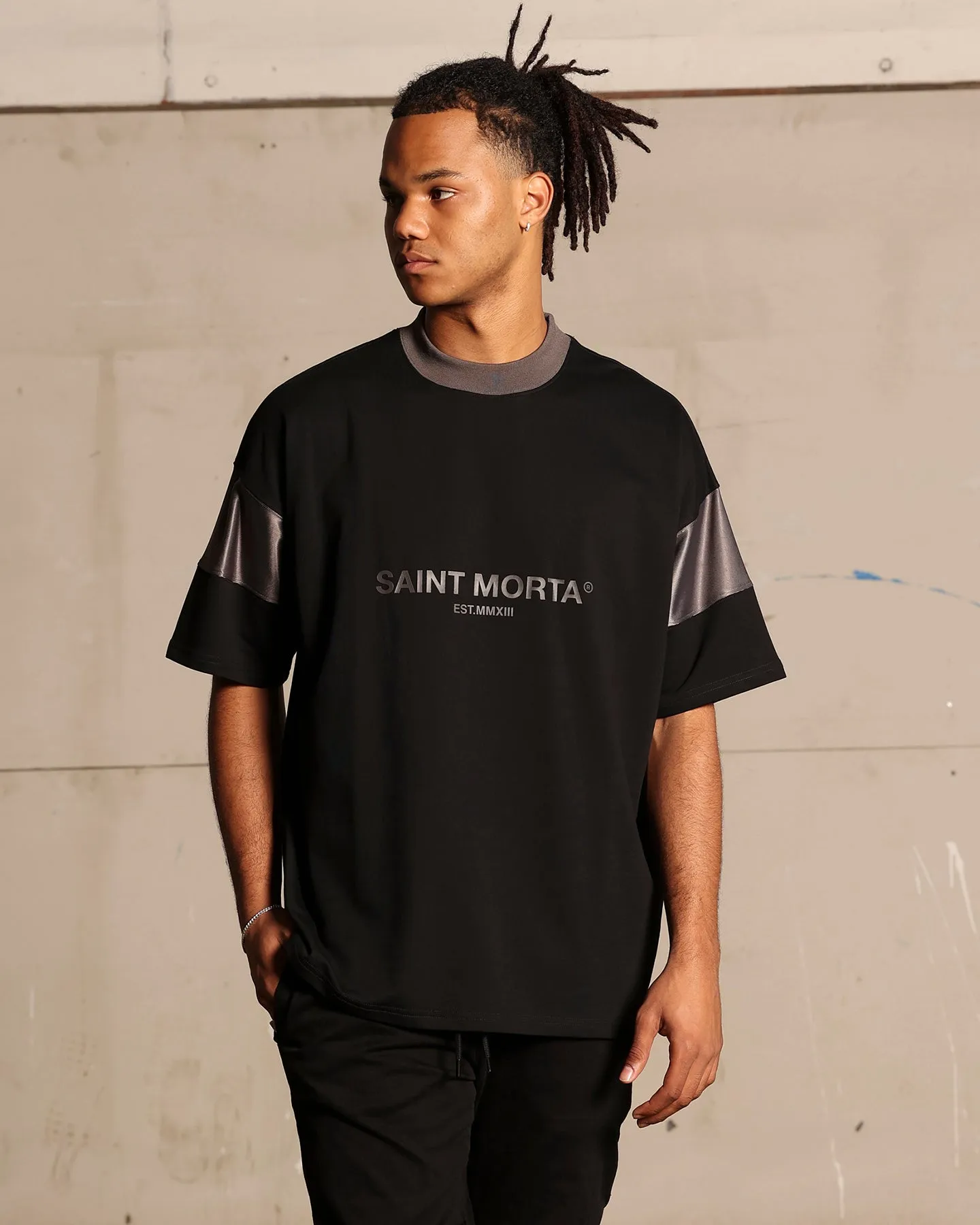 Saint Morta Box Panel T-Shirt Black Bold Comfort