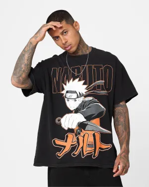 Sporty Style Dimensional Stability Weave Goat Crew X Naruto Naruto Vintage T-Shirt Black Wash