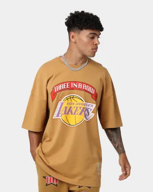 Comfortable Look Anti-static Mitchell & Ness Los Angeles Lakers 3-Peat T-Shirt Bone Brown