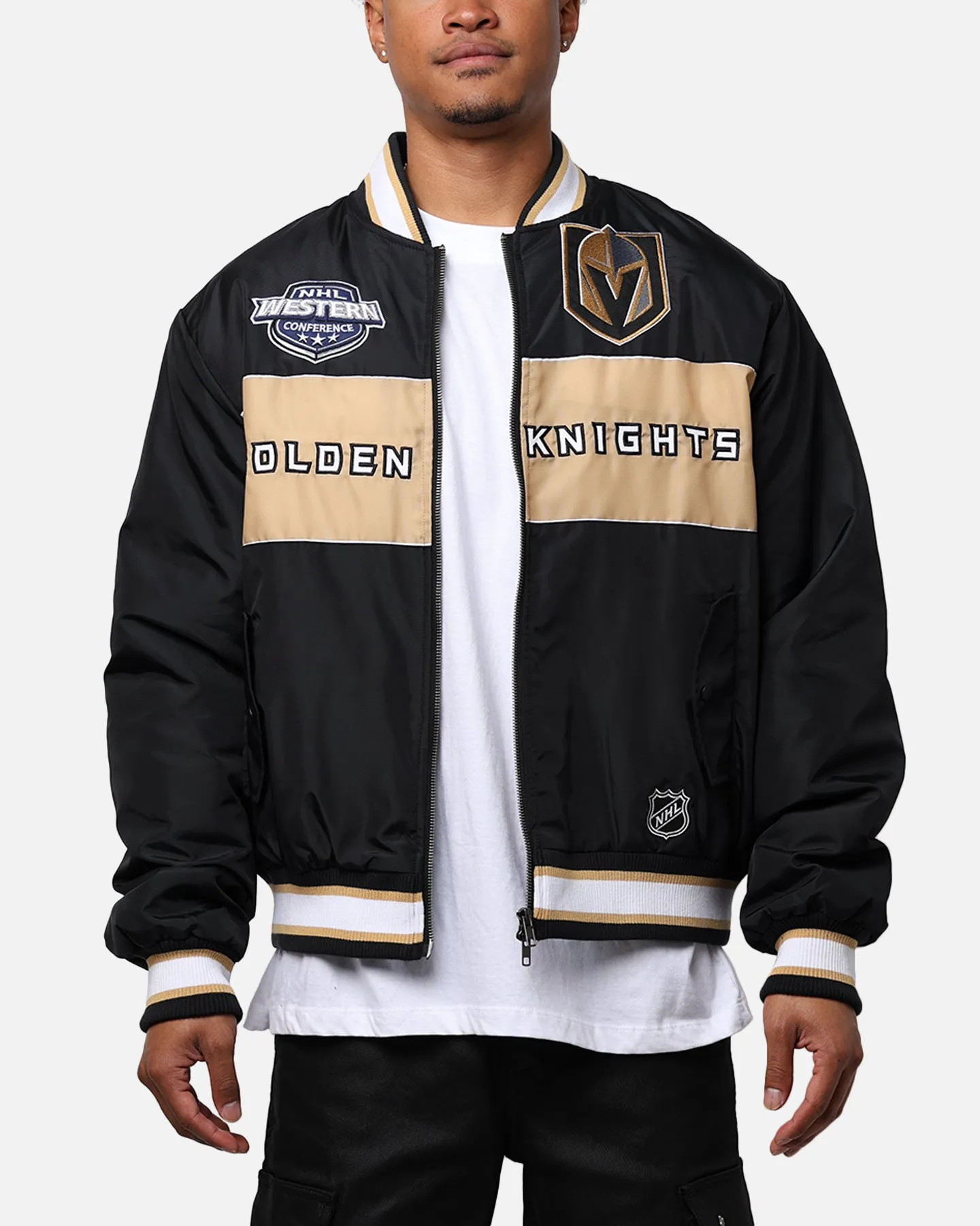 Commuter Style Minimal Utility Majestic Athletics Vegas Golden Knights Moto Jacket Faded Black