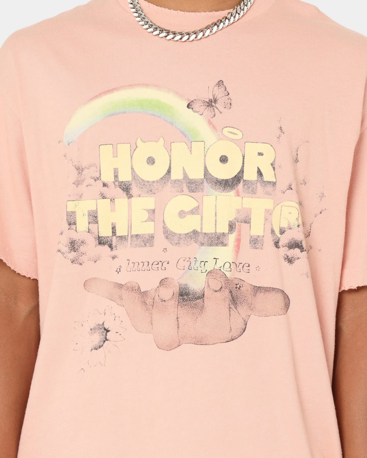 Fuzz Free Surface Honor The Gift Palms T-Shirt Peach