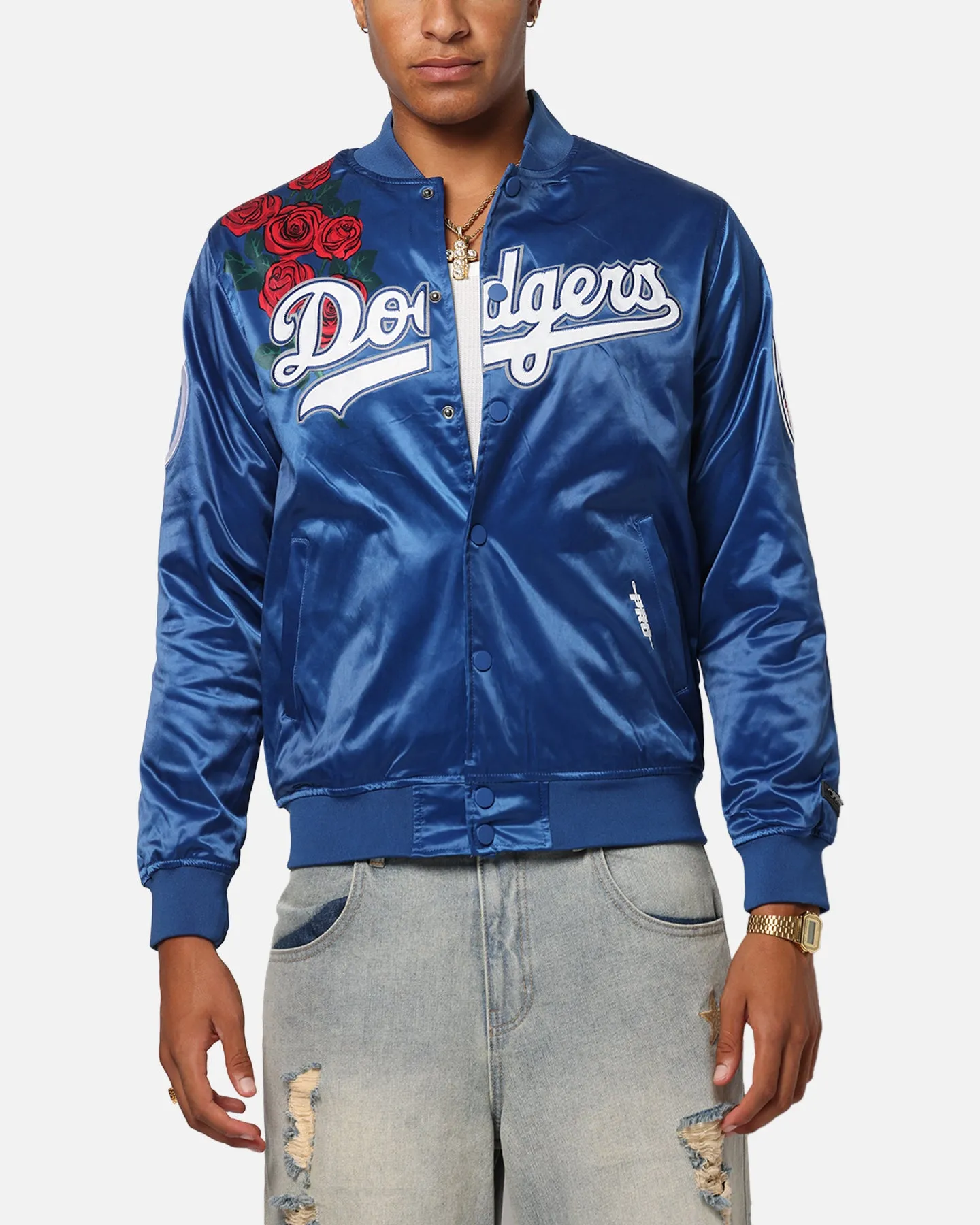 Pro Standard Los Angeles Dodgers Roses Satin Jacket Dark Blue Ergonomic Stitching