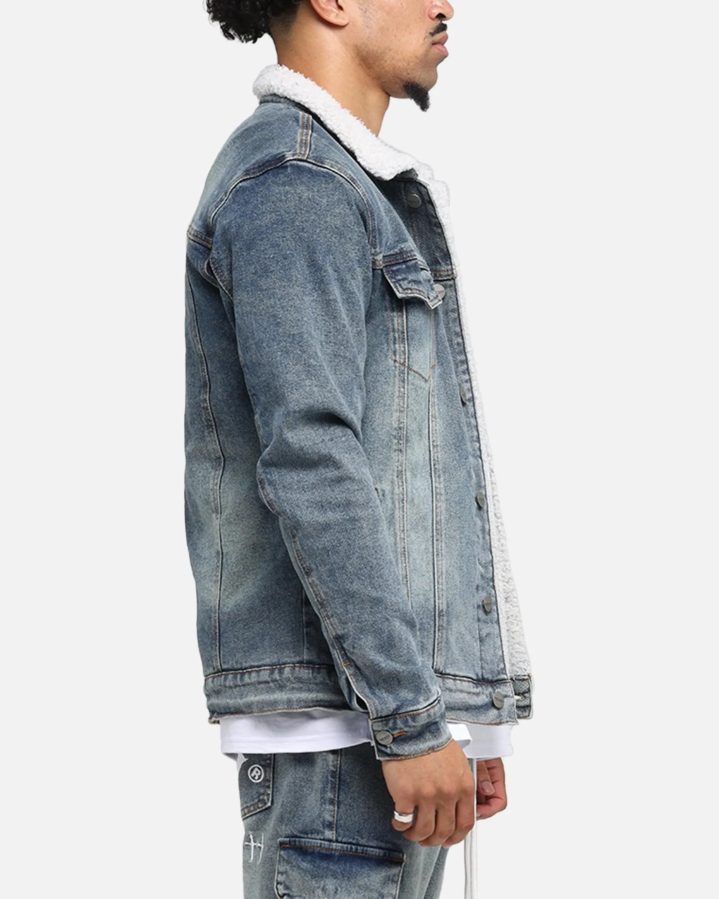 Saint Morta Sherpa Denim Jacket Dirty Denim Solid-color