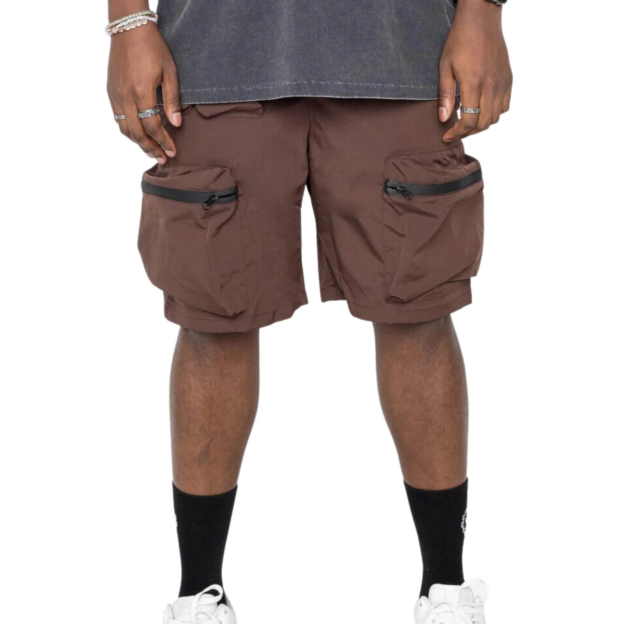 EPTM Combat Shorts (Brown) SheerLayeredPanels Effortless Fashion