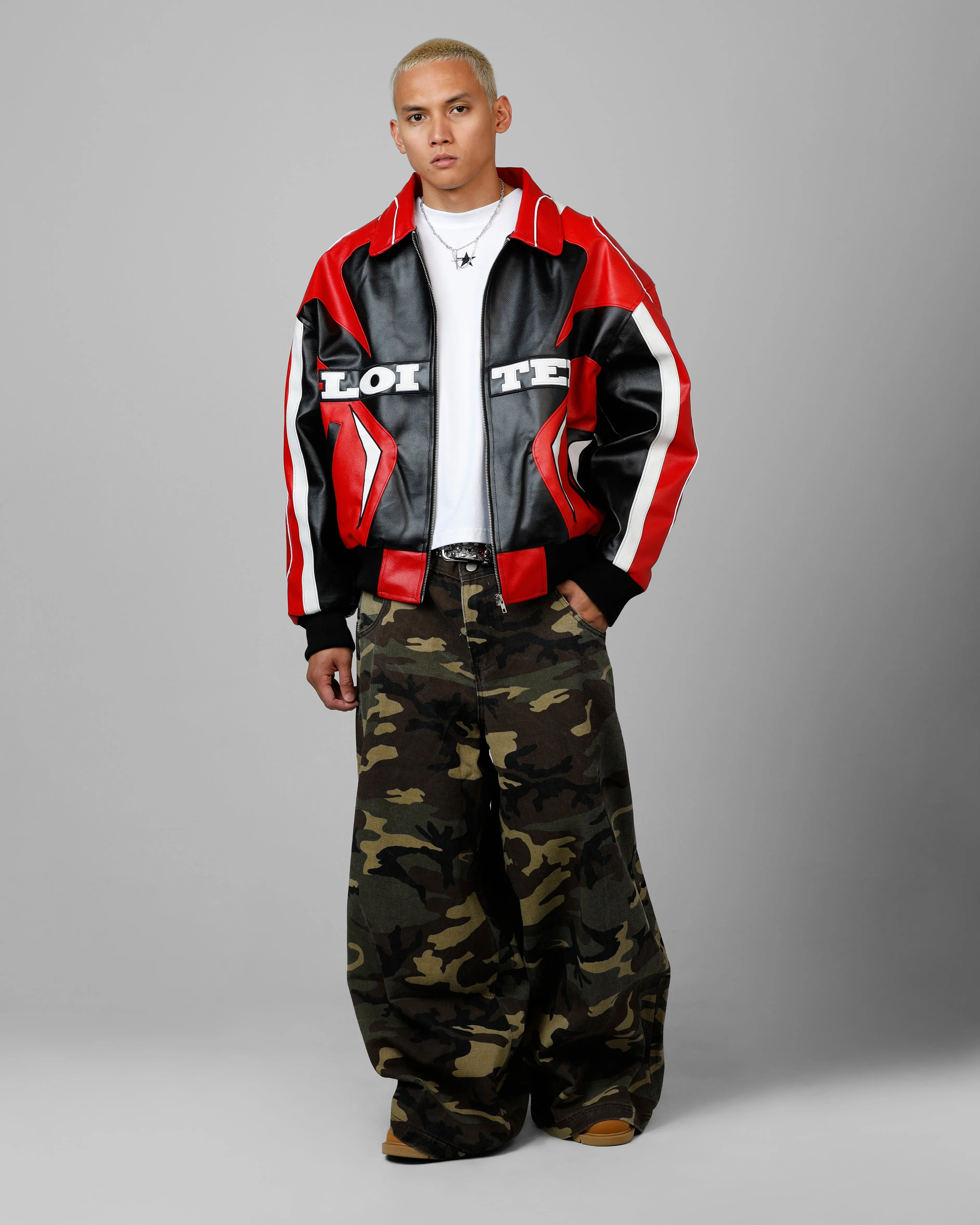 Flexible Elbow Panels Base Warmth Loiter Racer Vegan Leather Jacket Red/Black