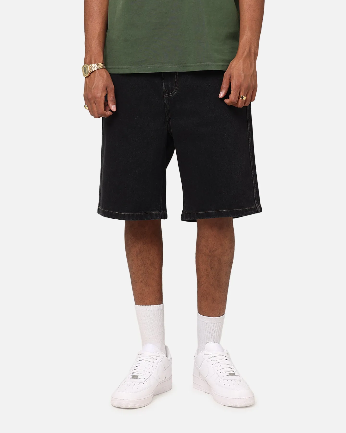 S Double Denim Standard Shorts Black Wash Freestyle Comfort