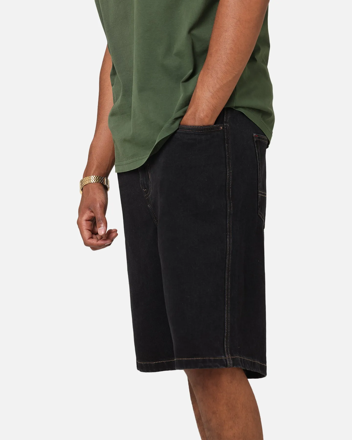 Earth Tones Ergonomic Curved Seams S Double Denim Standard Shorts Black Wash
