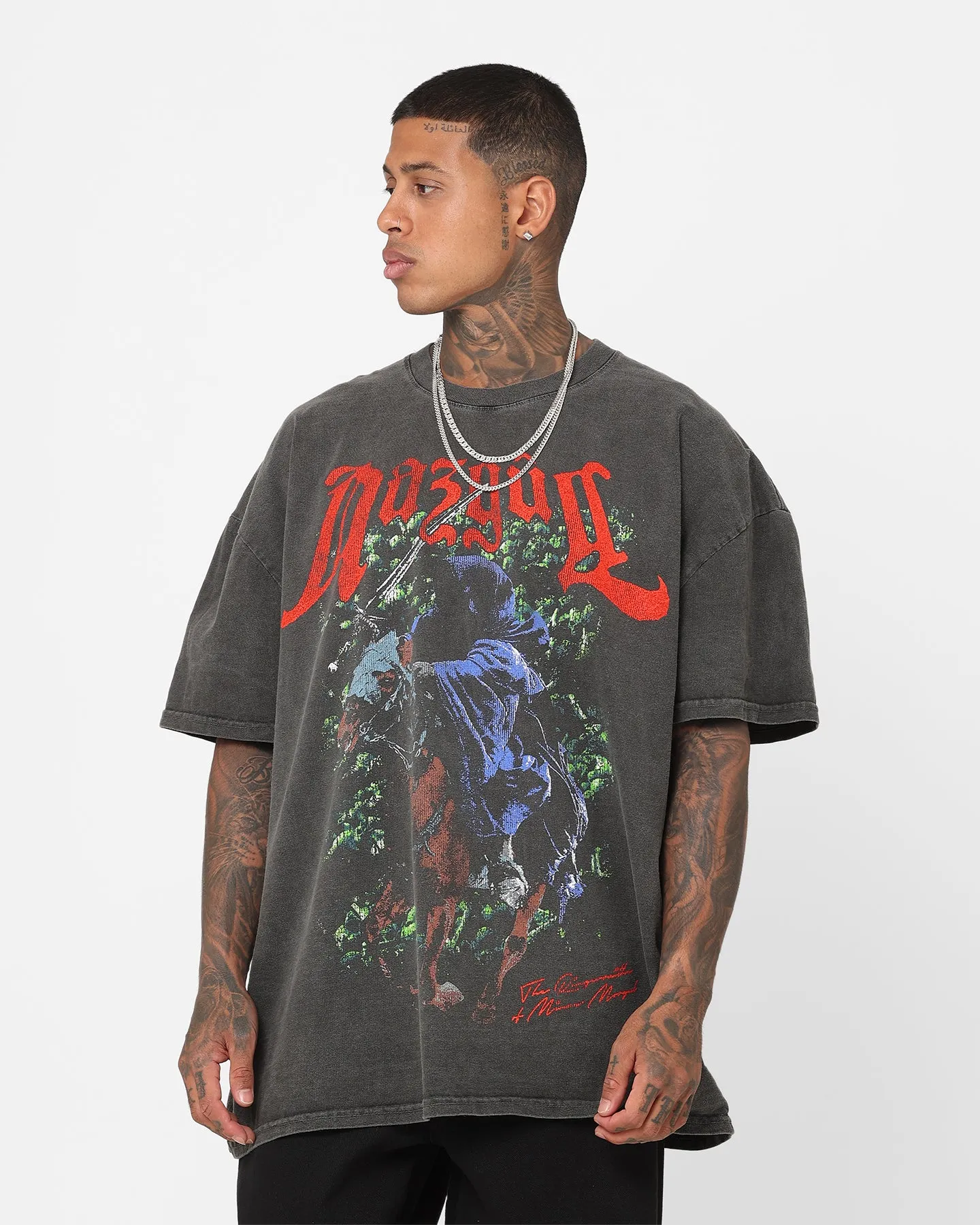 American Thrift X The Lord Of The Rings Nazgul Heavyweight Vintage T-Shirt Black Wash Drop Shoulder Design
