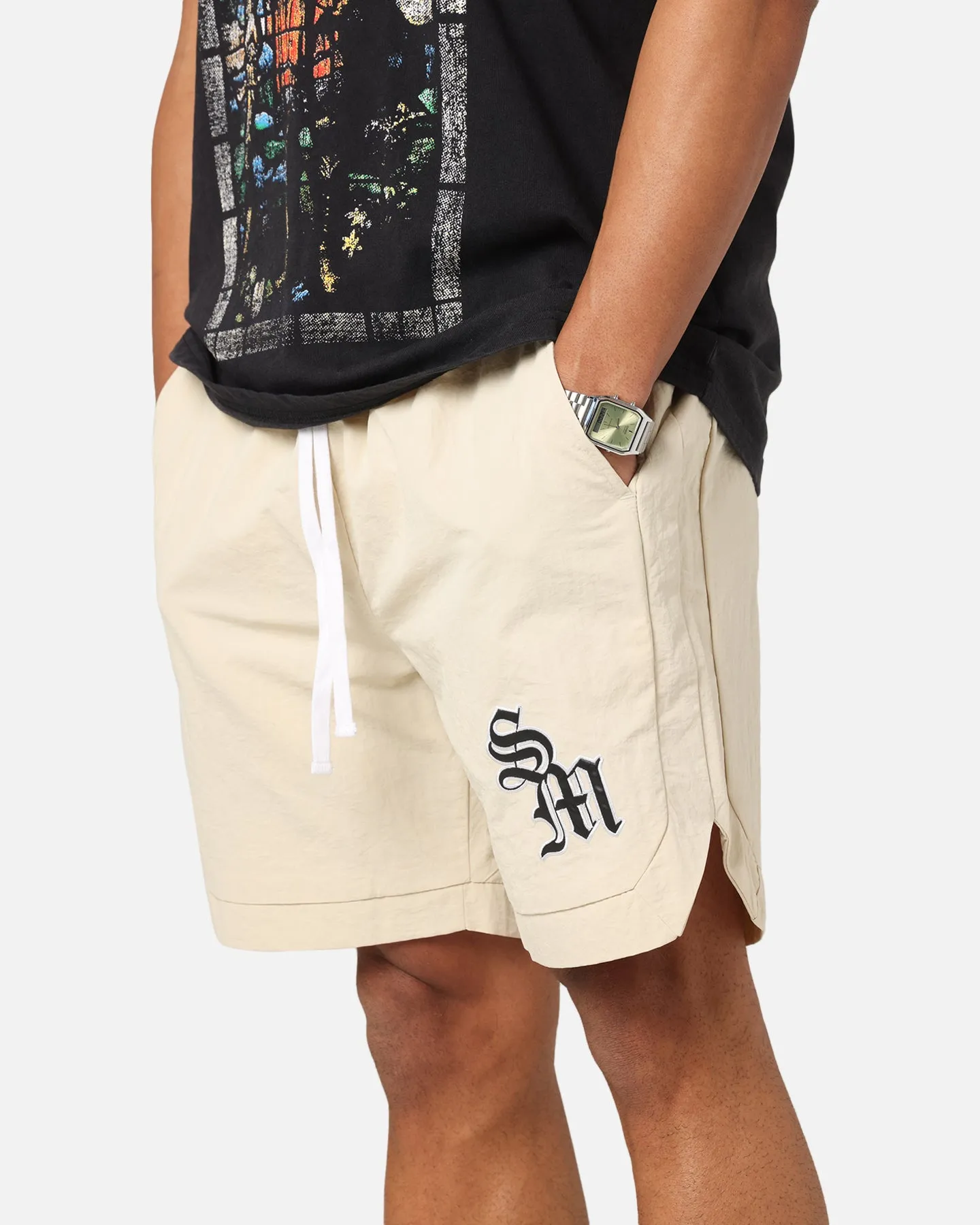 Saint Morta Gothic Monogram Nylon Shorts Dirty Blonde Multi Directional Flex Zones Minimal Fit