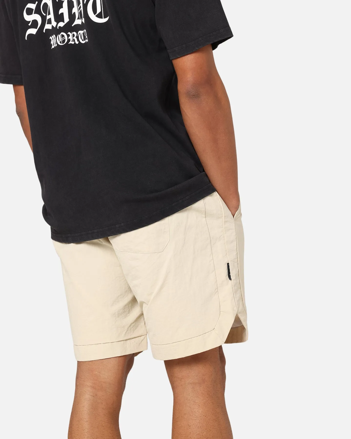 Saint Morta Gothic Monogram Nylon Shorts Dirty Blonde Travel Style Breathable mesh lining