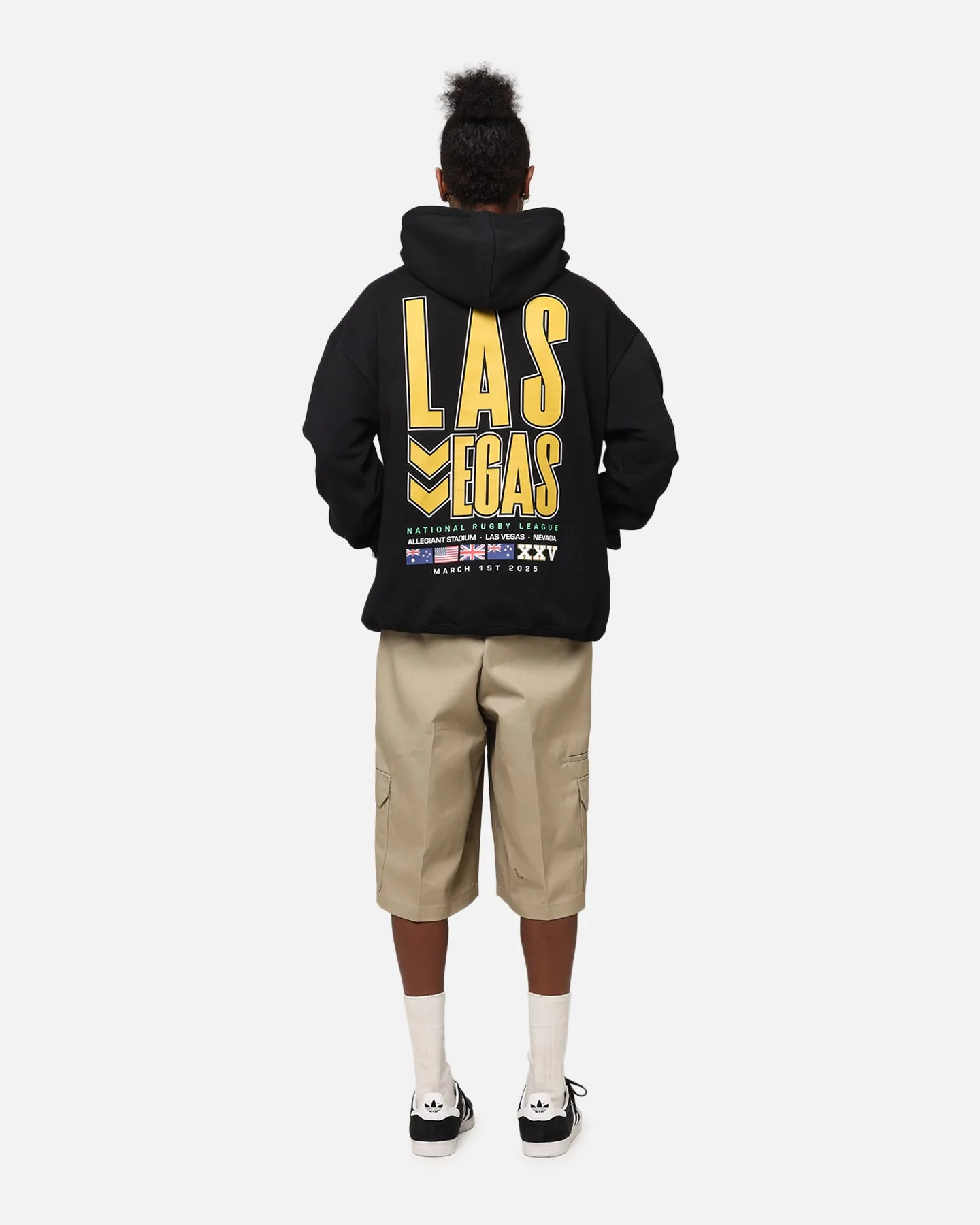 Layered Hem Design Bleacher Athletic NRL 2025 Las Vegas Round Hoodie Black
