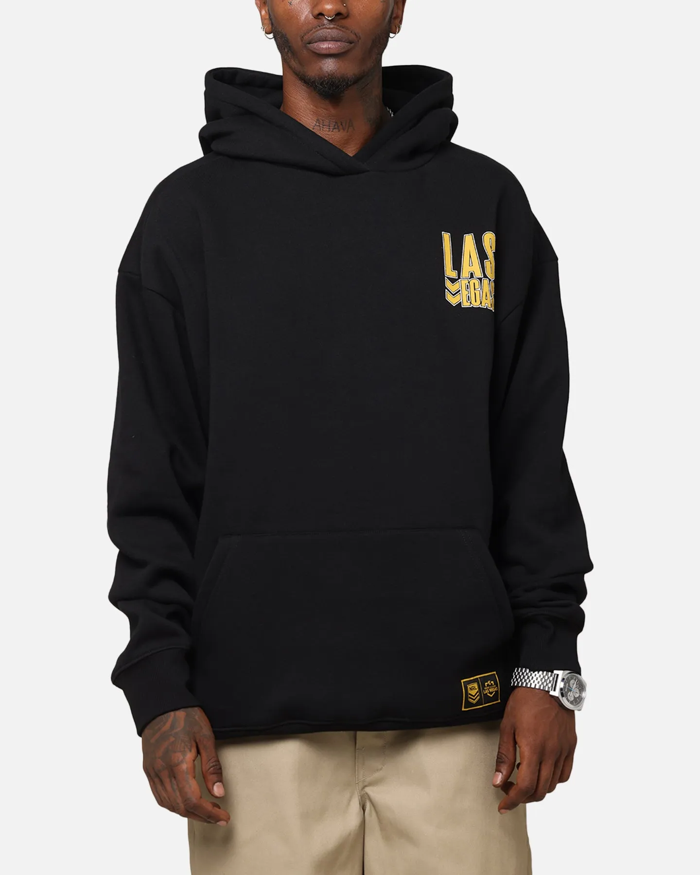 Bleacher Athletic NRL 2025 Las Vegas Round Hoodie Black Modern Silhouette Vintage Wash Effect