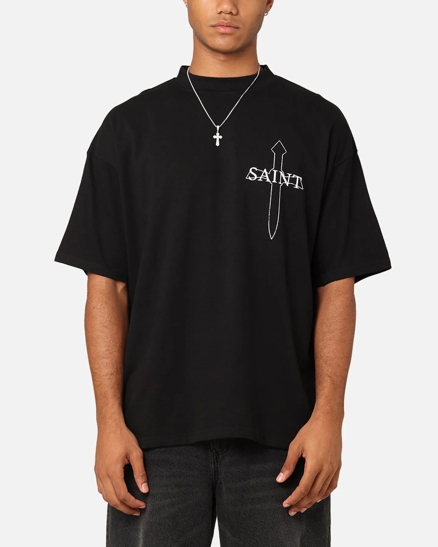 Tubular Knit Structure Holiday Comfort Style Saint Morta Faceless Muse T-Shirt Black