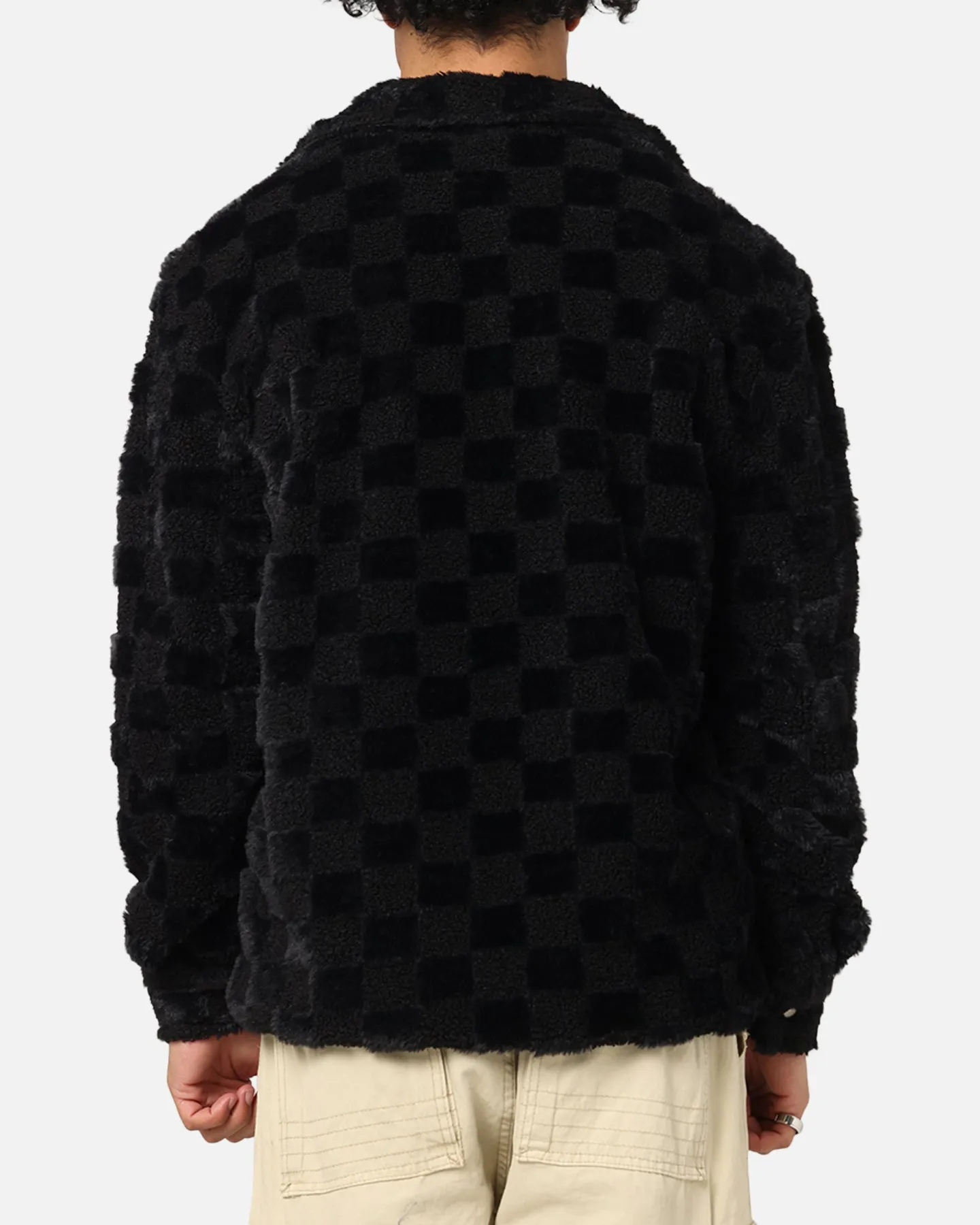 chest pockets XXIII Checkerboard Fur Jacket Black