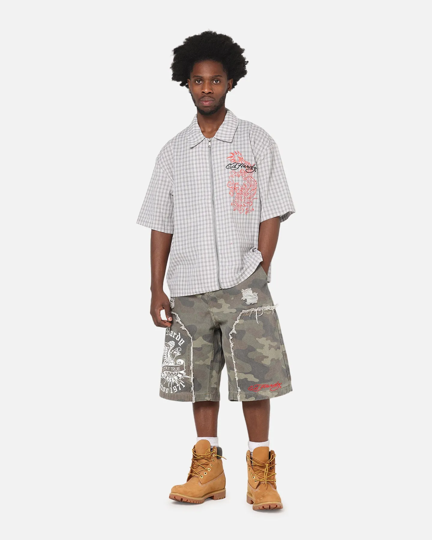 Wrinkle Resistant Treatment Freedom Flex Ed Hardy Distress Camo Carpenter Jorts Camo
