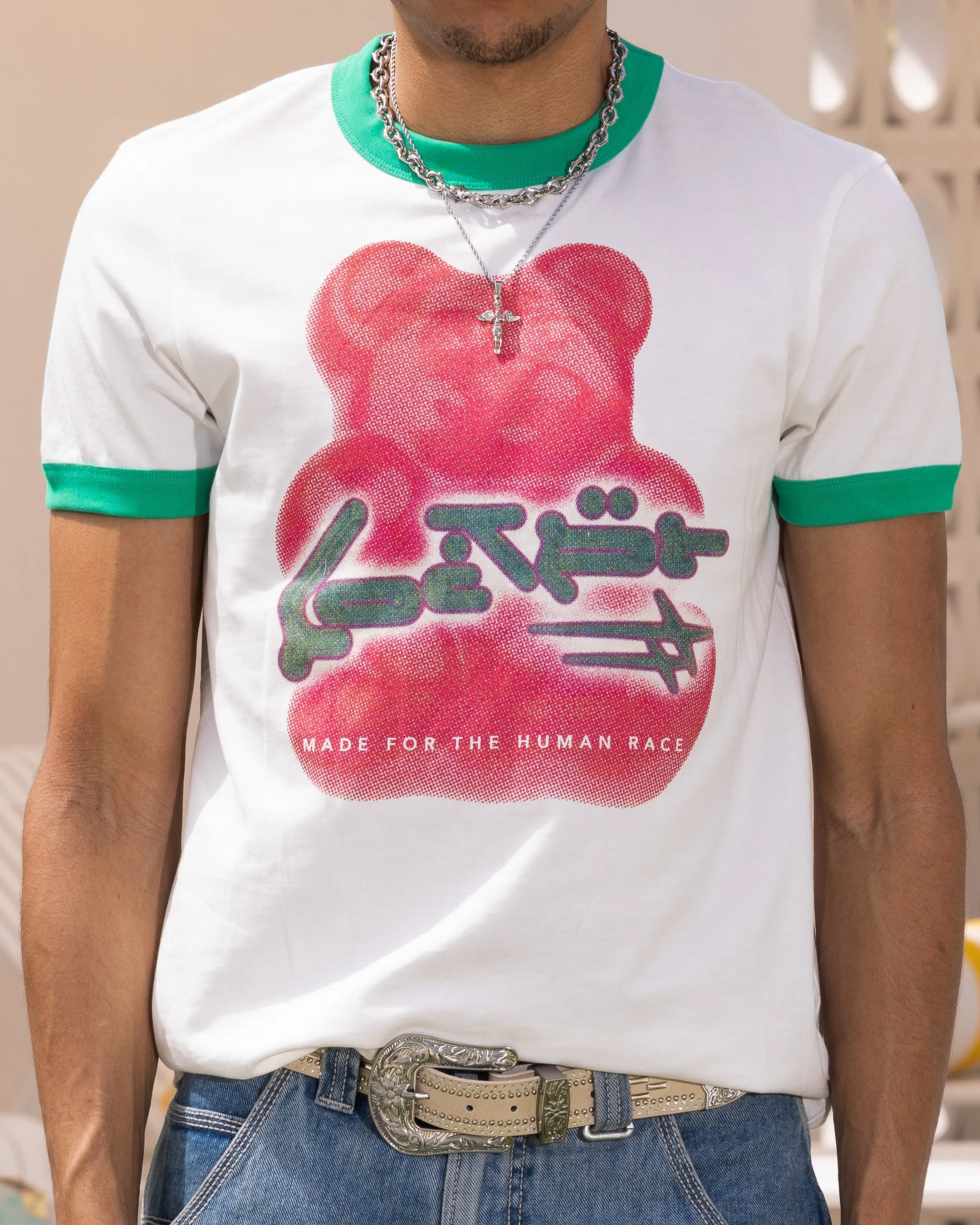 Loiter Gummy Ringer T-Shirt Off White/Green Fashion Essential Business Meeting