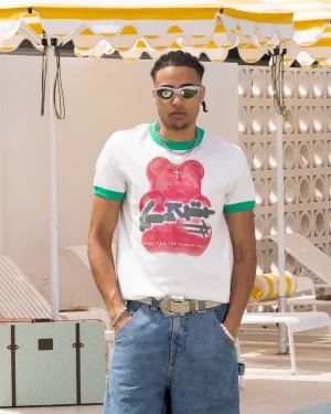 Loiter Gummy Ringer T-Shirt Off White/Green OdorResistantTechnology Ribbed Collar Design