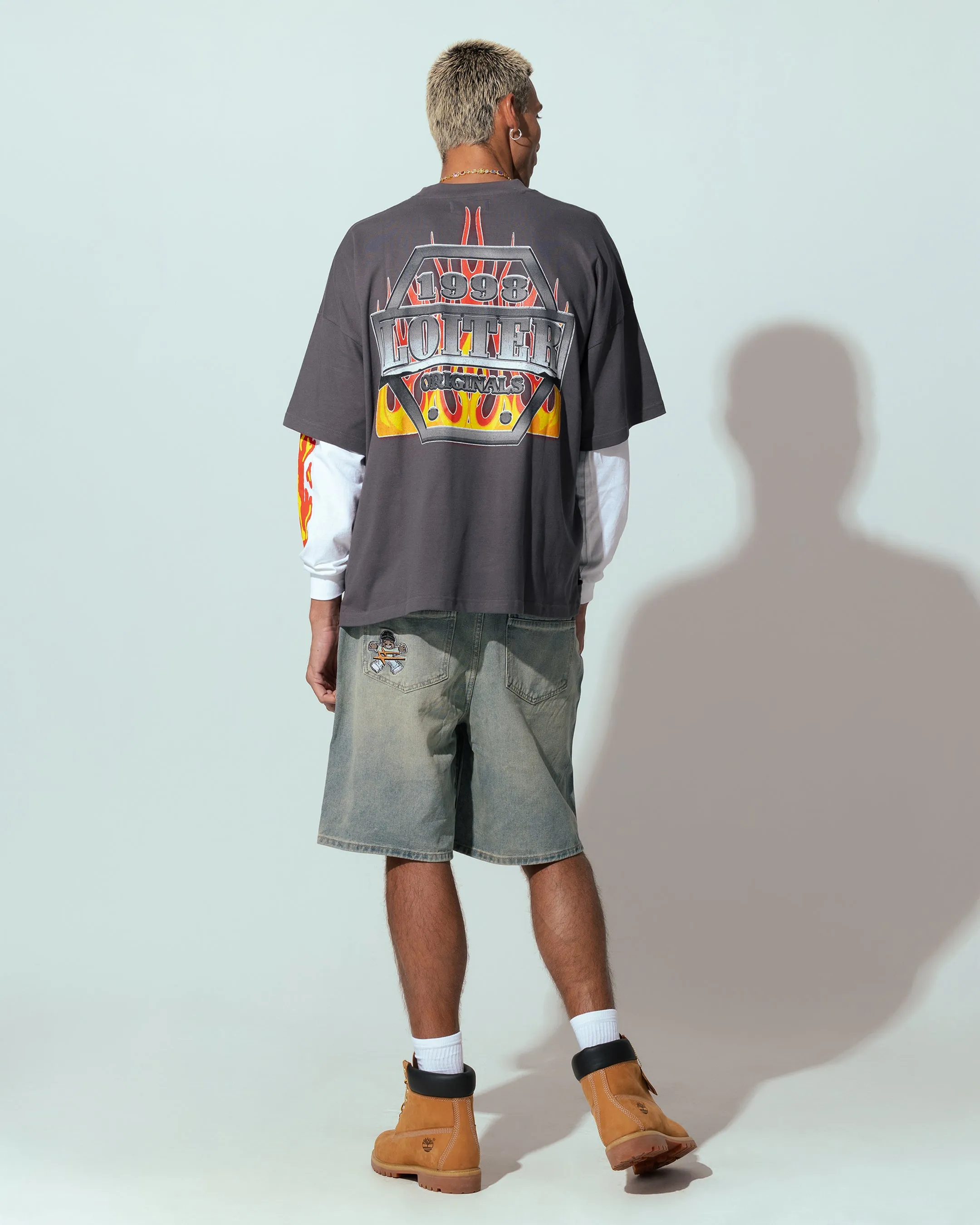 Fashionable Fit Ethically Sourced Materials Loiter Motor Box T-Shirt Charcoal