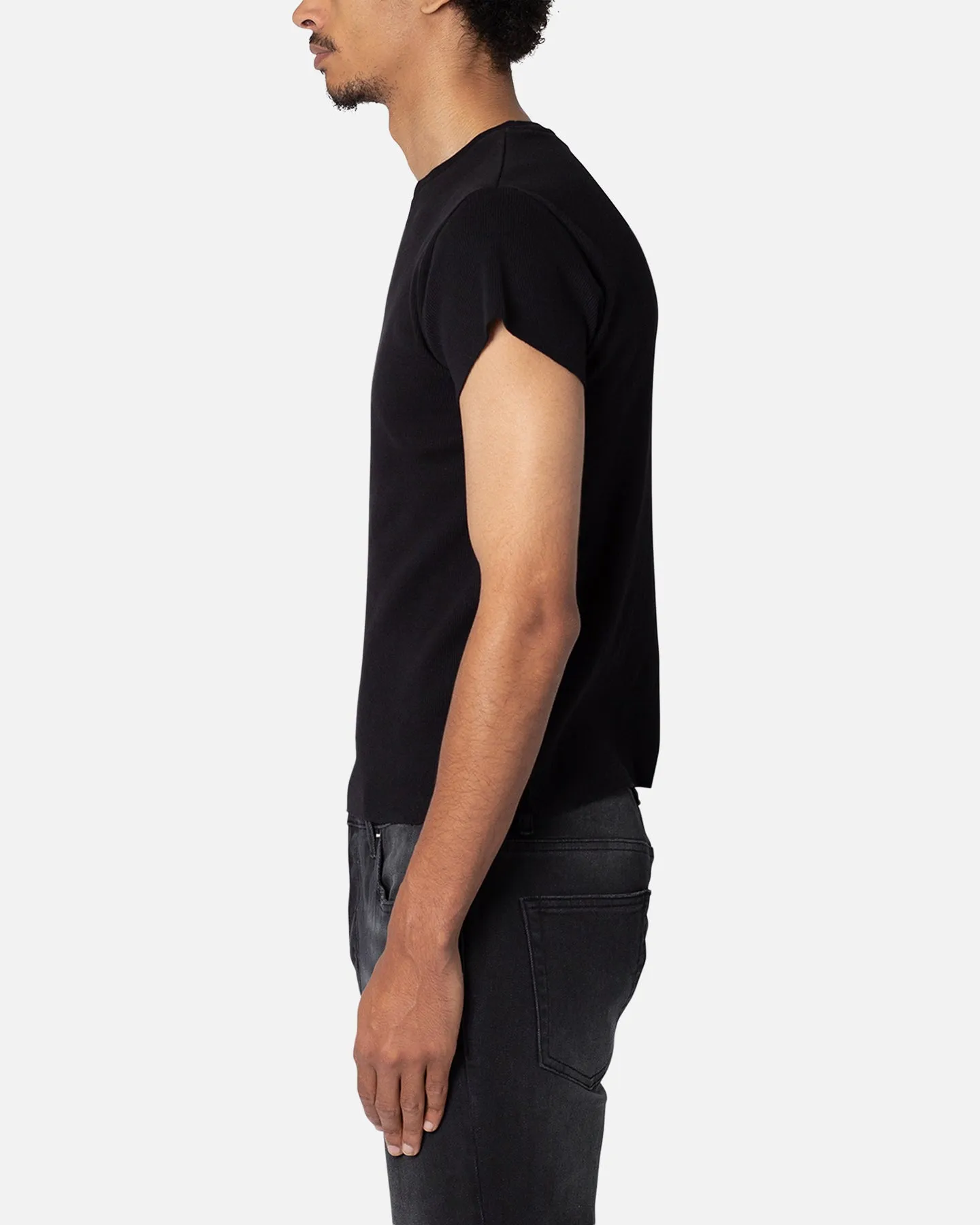 MNML Fitted Rib T-Shirt Black High Quality Printing