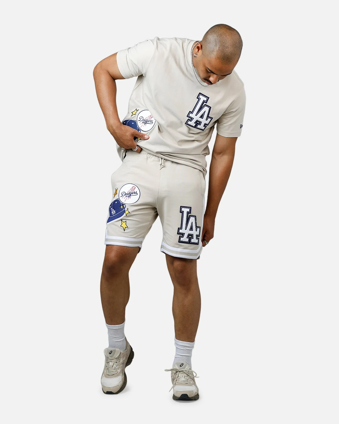 Stretchable Waist Double Layered Panels New Era Los Angeles Dodgers 'Logo Select' Summer Shorts Stone