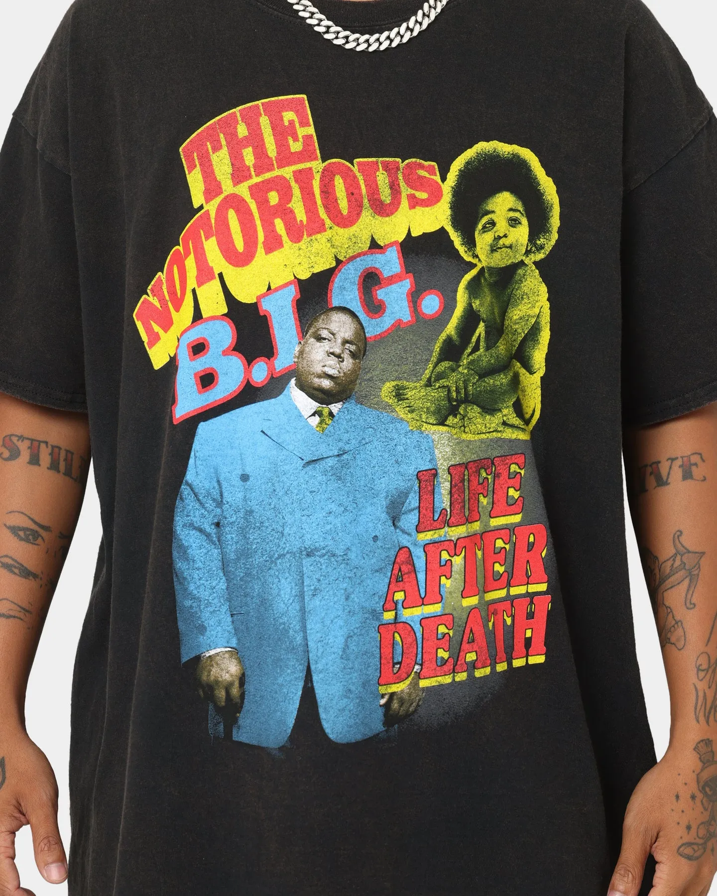 Curved Hem Notorious B.I.G Biggie Bootleg Vintage T-Shirt Black Wash