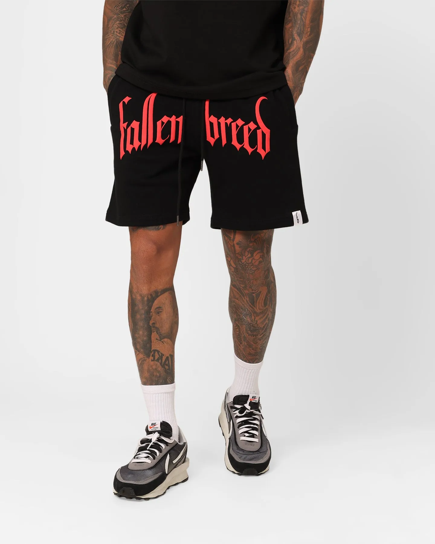 Fallen Breed Puff Logo Zip Sweat Shorts Black/Red Anti Pilling Fabric
